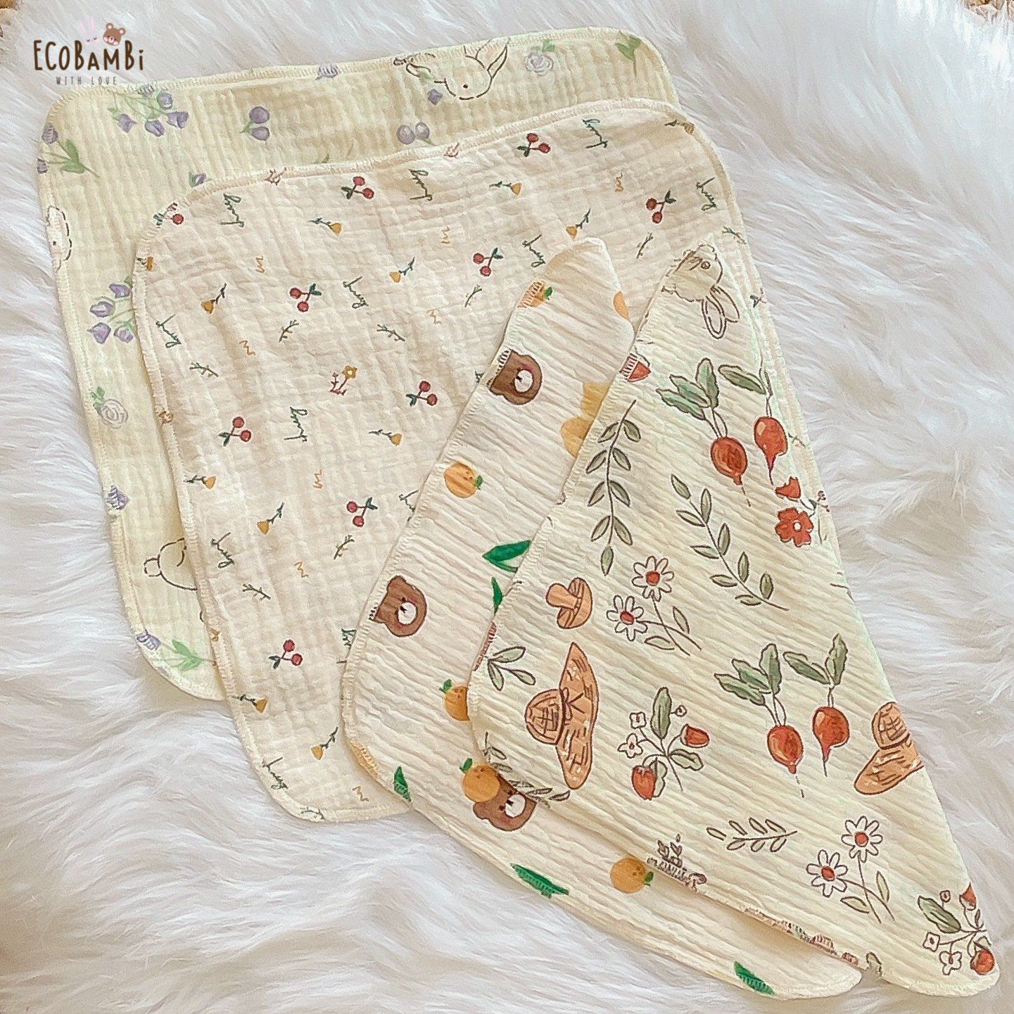 Khăn sữa, khăn xô muslin cho bé in hoạ tiết hoa dễ thương Ecobambi