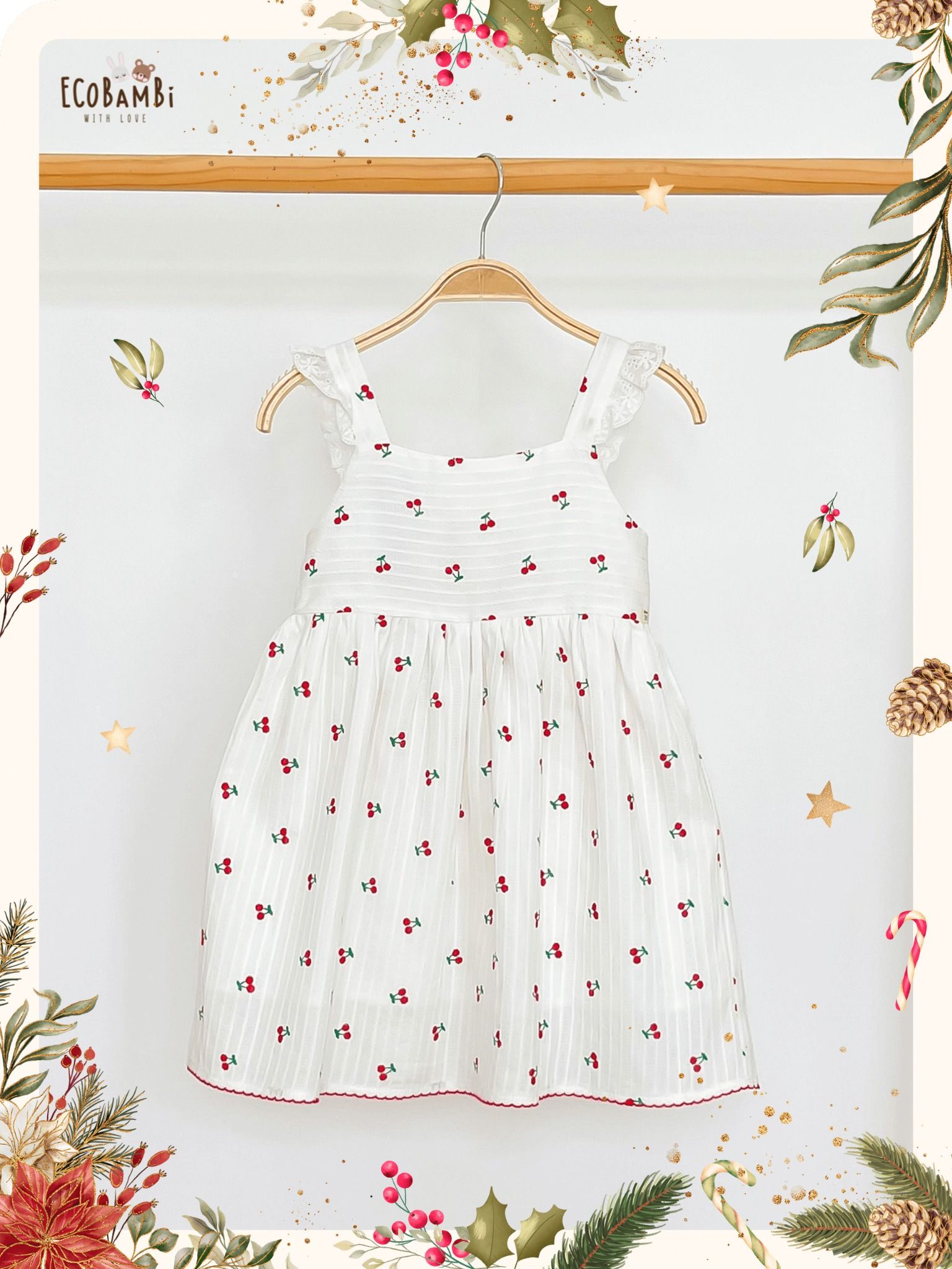 Đầm cotton thêu dáng babydoll phối ren bé gái ECOBAMBI - BB-23DAMBG015 - 8935334000681