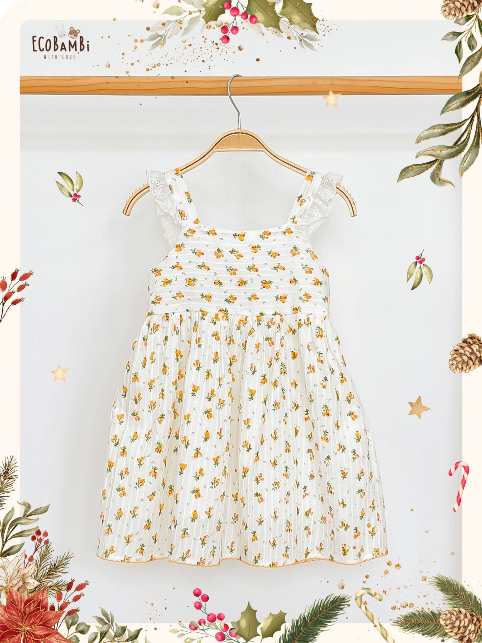Đầm cotton thêu dáng babydoll phối ren bé gái ECOBAMBI - BB-23DAMBG015 - 8935334000681