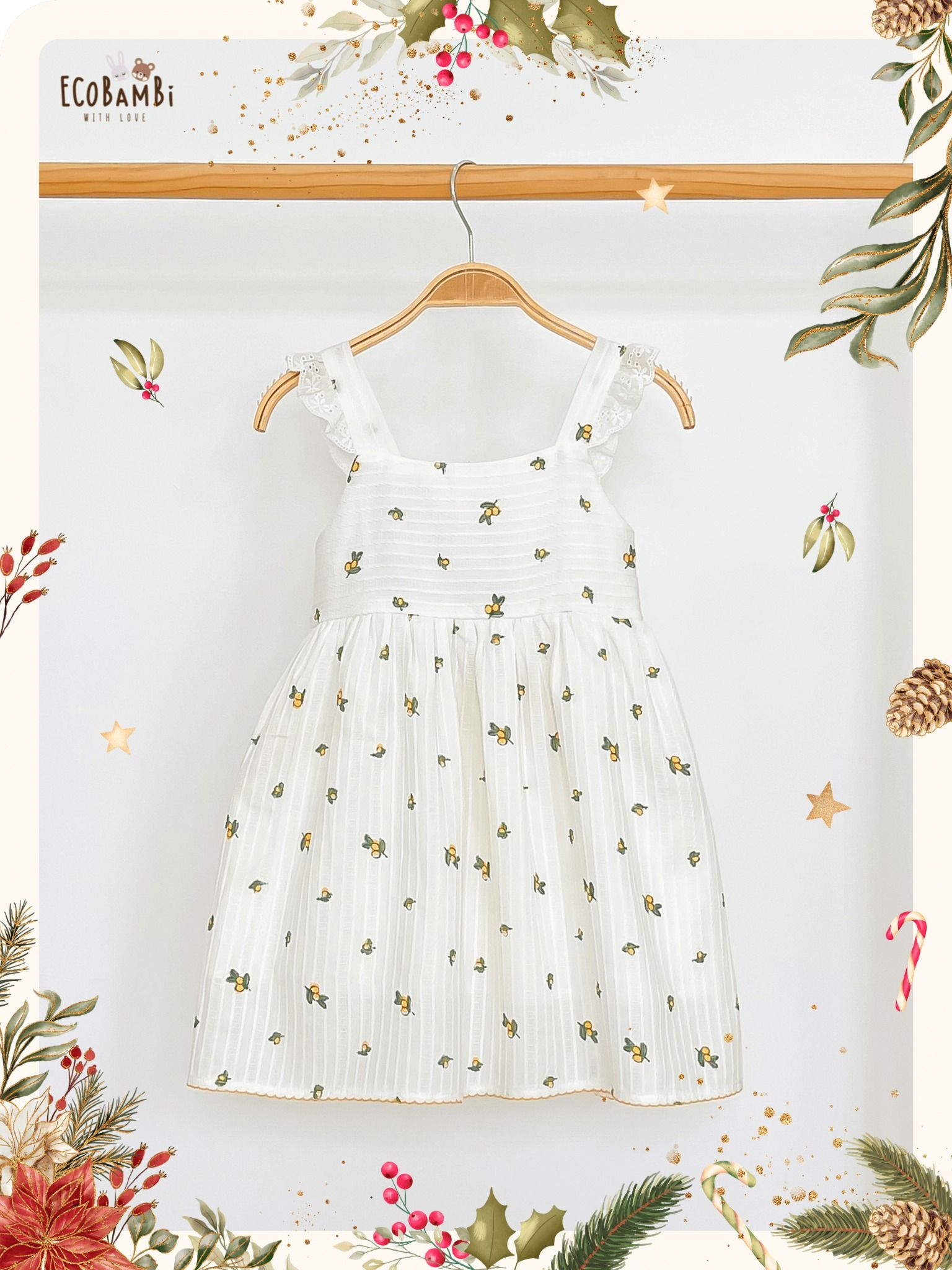 Đầm cotton thêu dáng babydoll phối ren bé gái ECOBAMBI - BB-23DAMBG015 - 8935334000681