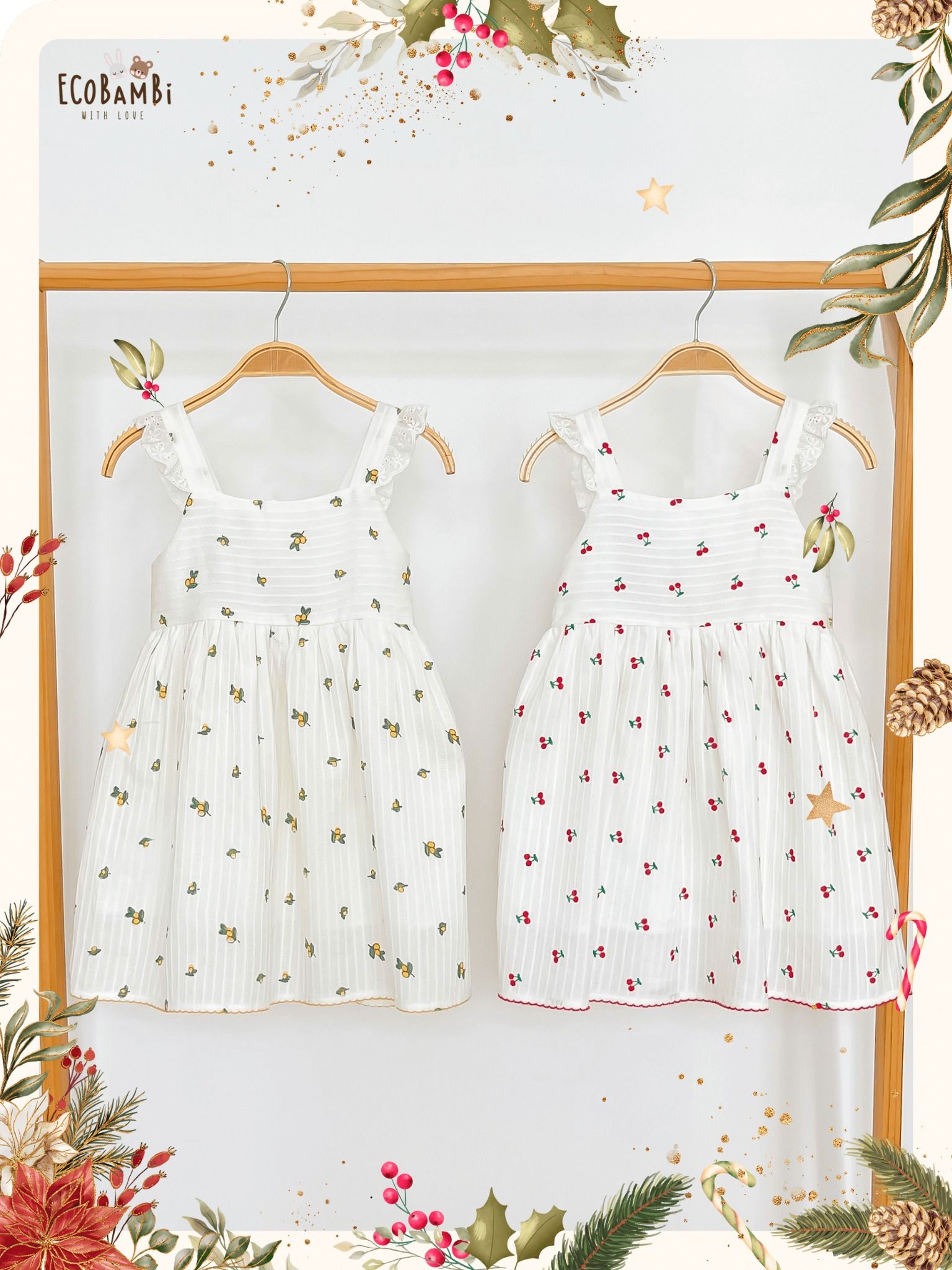 Đầm cotton thêu dáng babydoll phối ren bé gái ECOBAMBI - BB-23DAMBG015 - 8935334000681