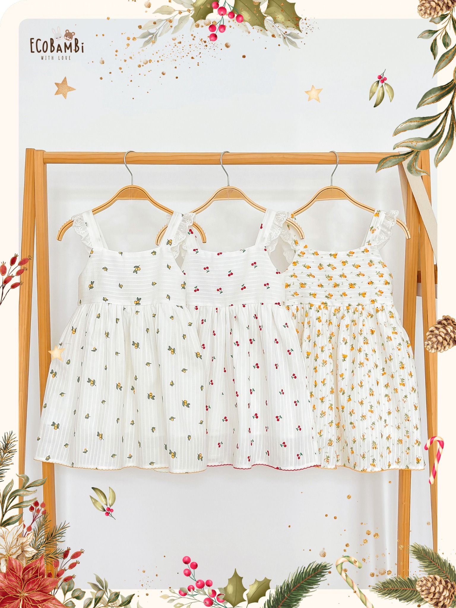 Đầm cotton thêu dáng babydoll phối ren bé gái ECOBAMBI - BB-23DAMBG015 - 8935334000681