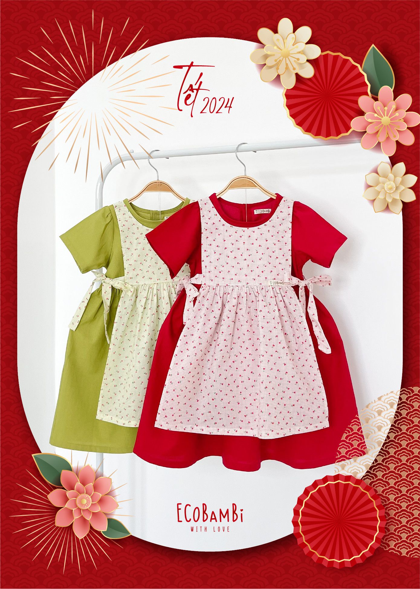 Set đầm phối yếm, thiết kế mang đậm phong cách Nhật Bản cao cấp dành cho tiểu công chúa chất liệu linen - cotton ECOBAMBI - 8935334000865