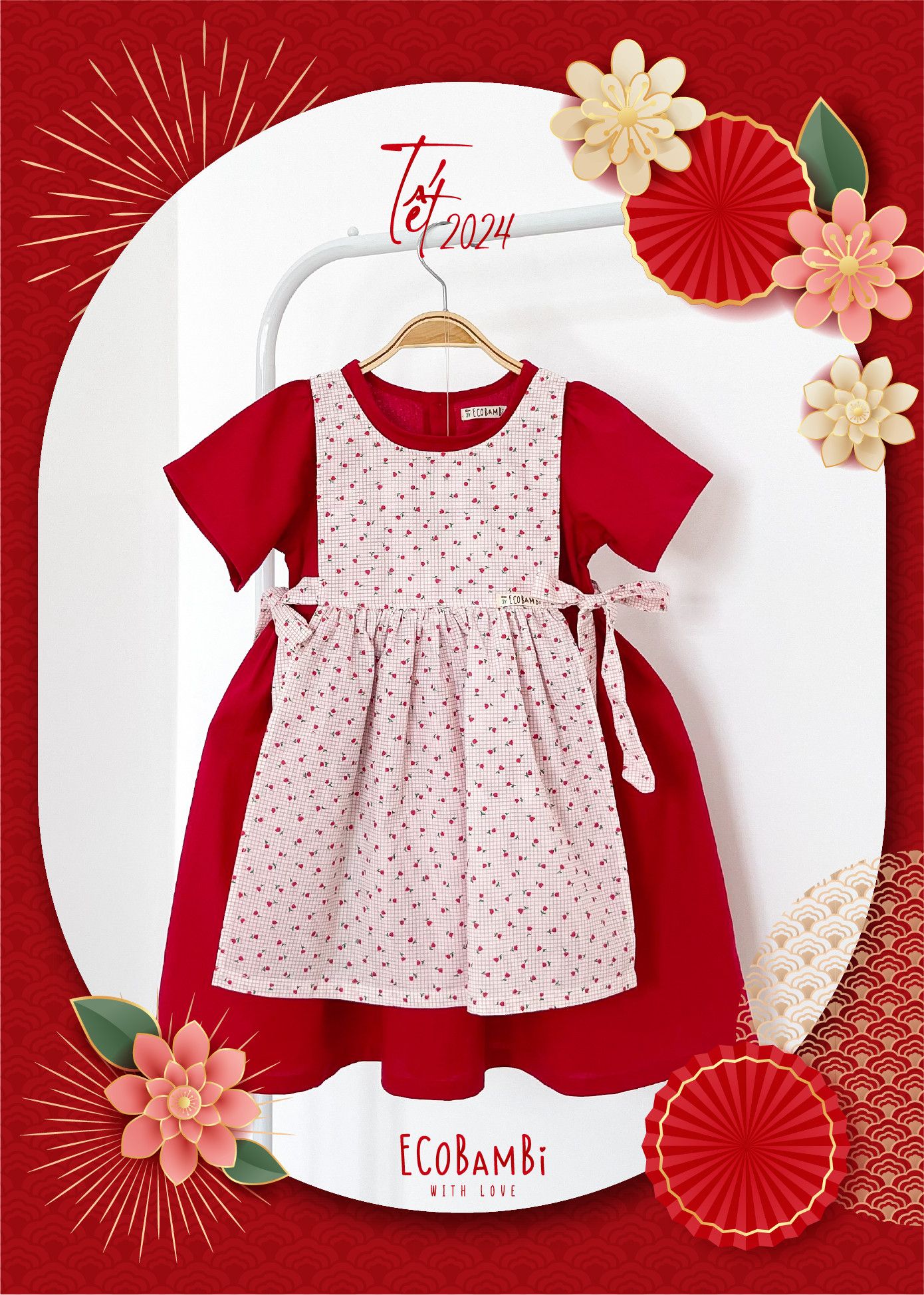 Set đầm phối yếm, thiết kế mang đậm phong cách Nhật Bản cao cấp dành cho tiểu công chúa chất liệu linen - cotton ECOBAMBI - 8935334000865