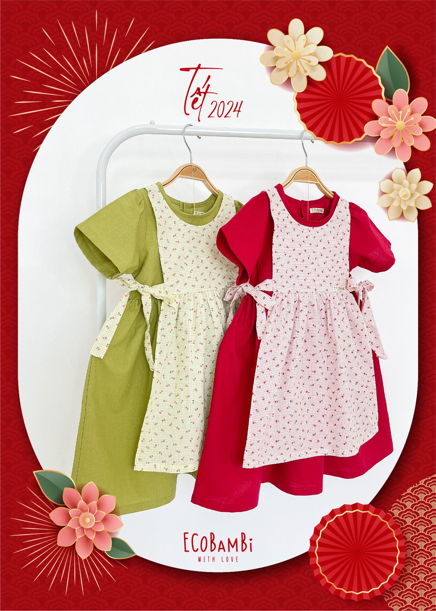 Set đầm phối yếm, thiết kế mang đậm phong cách Nhật Bản cao cấp dành cho tiểu công chúa chất liệu linen - cotton ECOBAMBI - 8935334000865