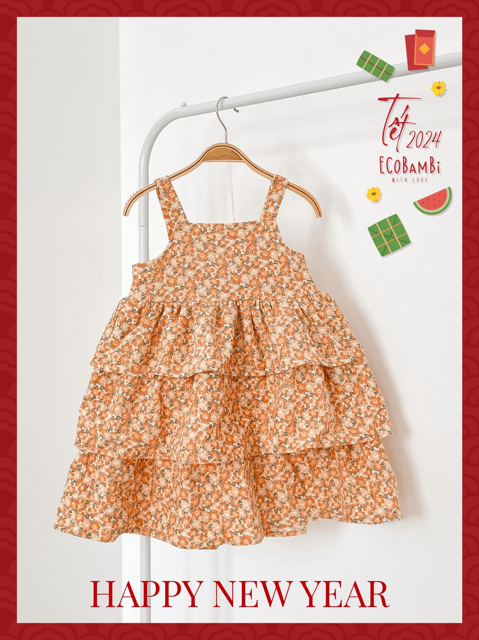 Đầm tầng công chúa 2 dây thiết kế phong cách vintage dành cho tiểu công chúa, chất liệu vải nhung tăm cao cấp ECOBAMBI - 8935334000896