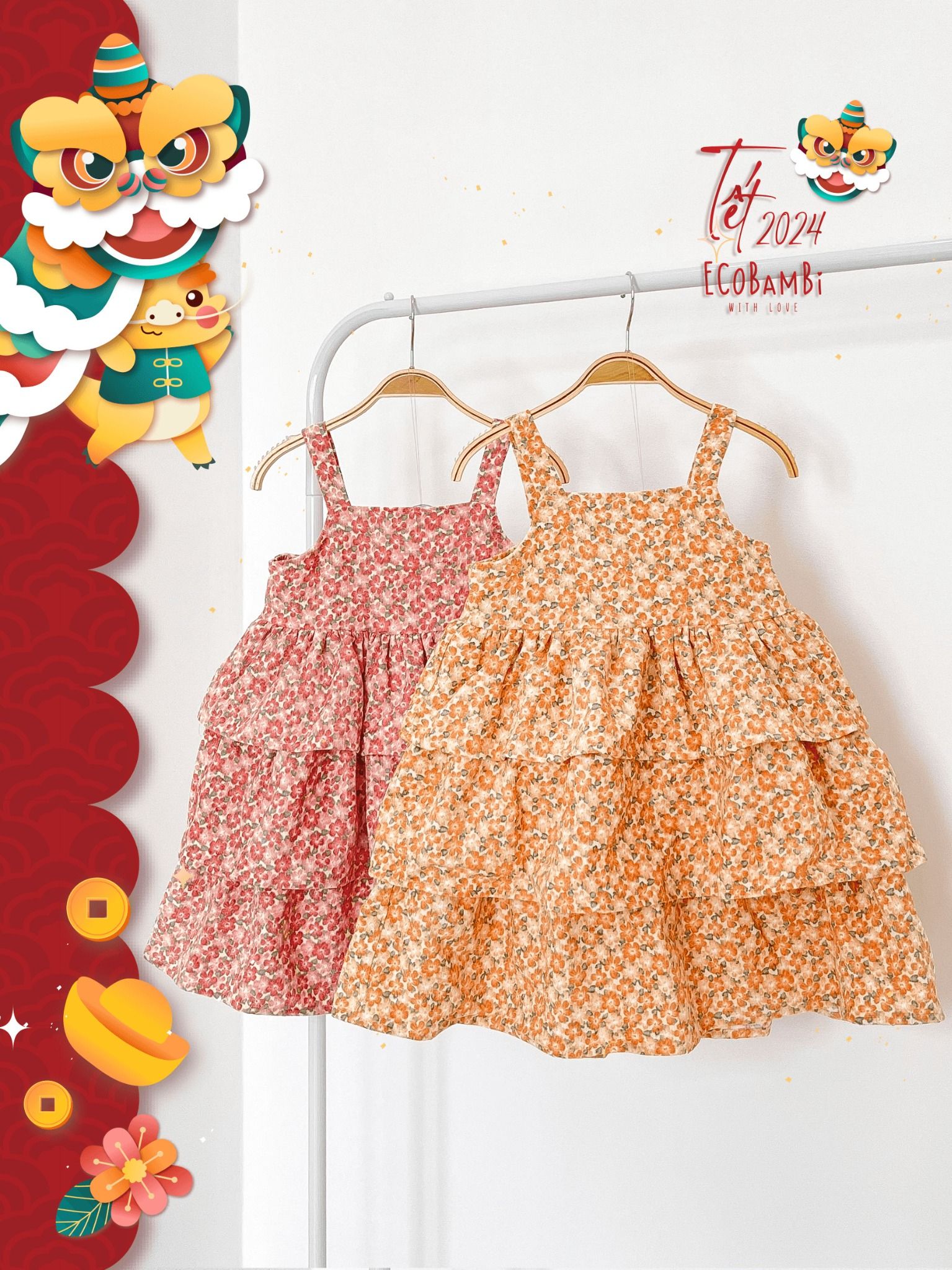Đầm tầng công chúa 2 dây thiết kế phong cách vintage dành cho tiểu công chúa, chất liệu vải nhung tăm cao cấp ECOBAMBI - 8935334000896
