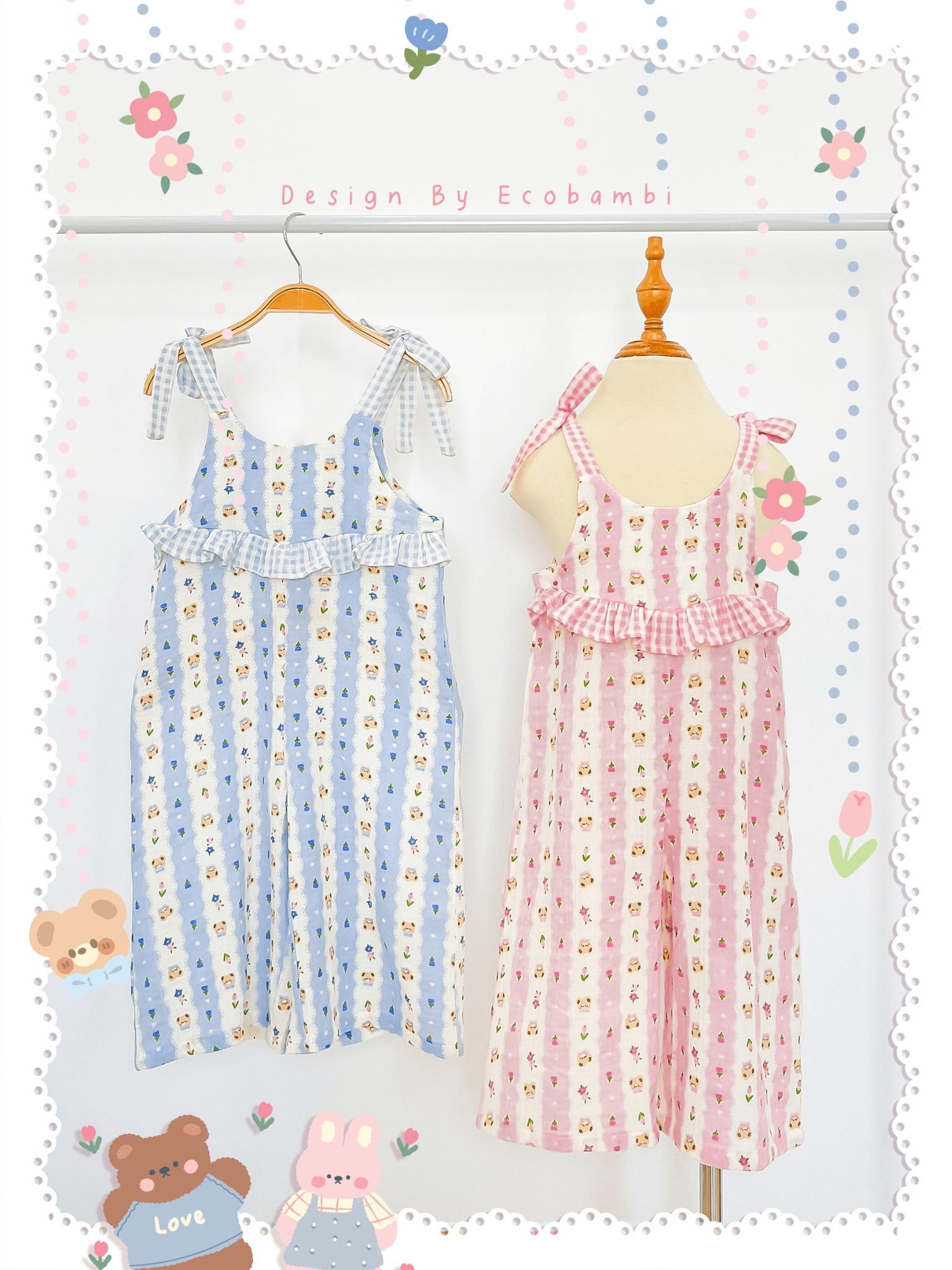 Jumpsuit muslin phối caro bé gái ECOBAMBI - BB-23JUMPBG059 - 8935334001442