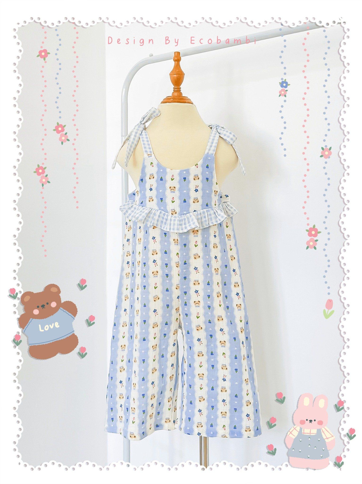 Jumpsuit muslin phối caro bé gái ECOBAMBI - BB-23JUMPBG059 - 8935334001442