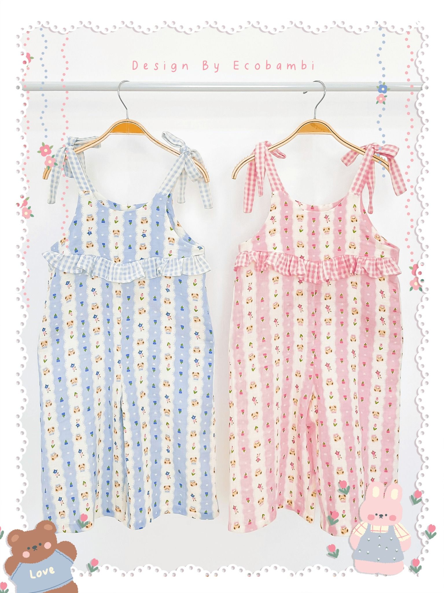 Jumpsuit muslin phối caro bé gái ECOBAMBI - BB-23JUMPBG059 - 8935334001442