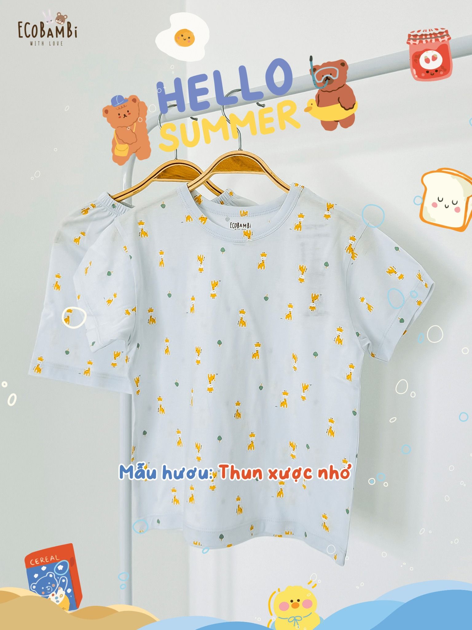Bộ thun tay ngắn - quần lỡ in họa tiết bé trai ECOBAMBI - BB-24BOBT004 - Restock