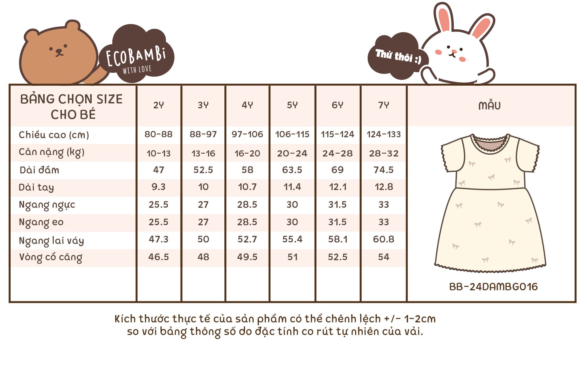 Đầm thun xốp đính nơ bé gái ECOBAMBI - BB-24DAMBG016