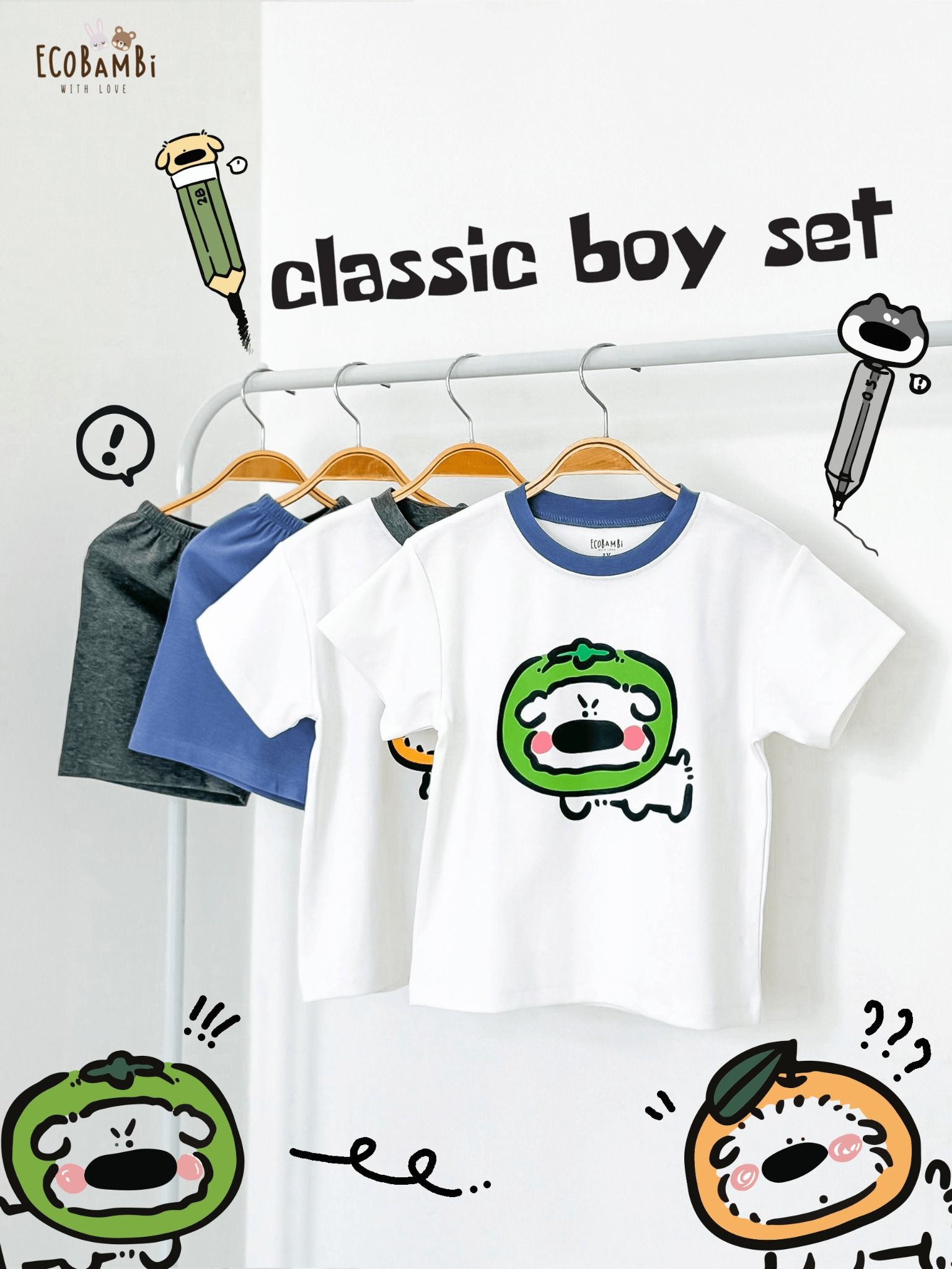 Bộ thun cotton tay ngắn phối màu bé trai ECOBAMBI - BB-24BOBT010