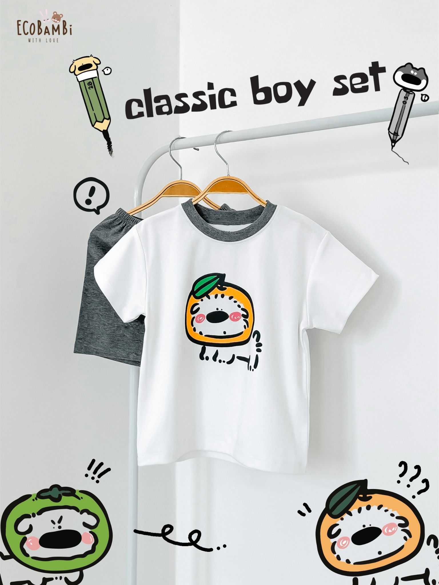 Bộ thun cotton tay ngắn phối màu bé trai ECOBAMBI - BB-24BOBT010