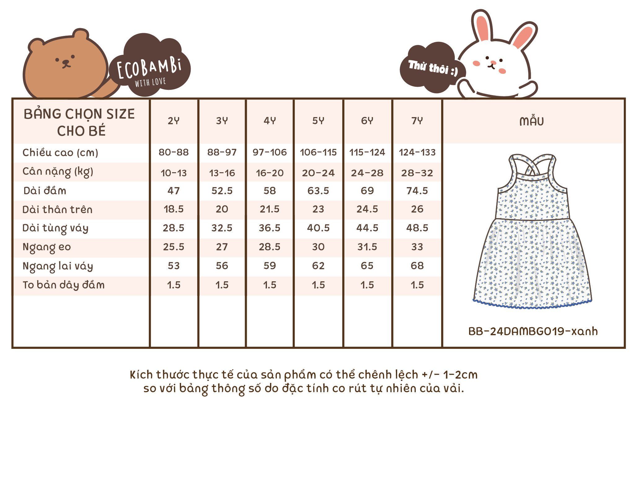 Đầm 2 dây thun pointelle bé gái ECOBAMBI - BB-24DAMBG019 - 8935334001640