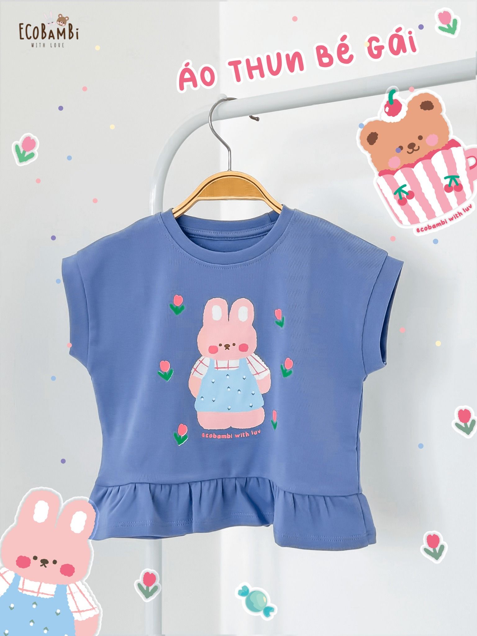 Áo thun croptop lai phối bèo bé gái ECOBAMBI - 8935334001688