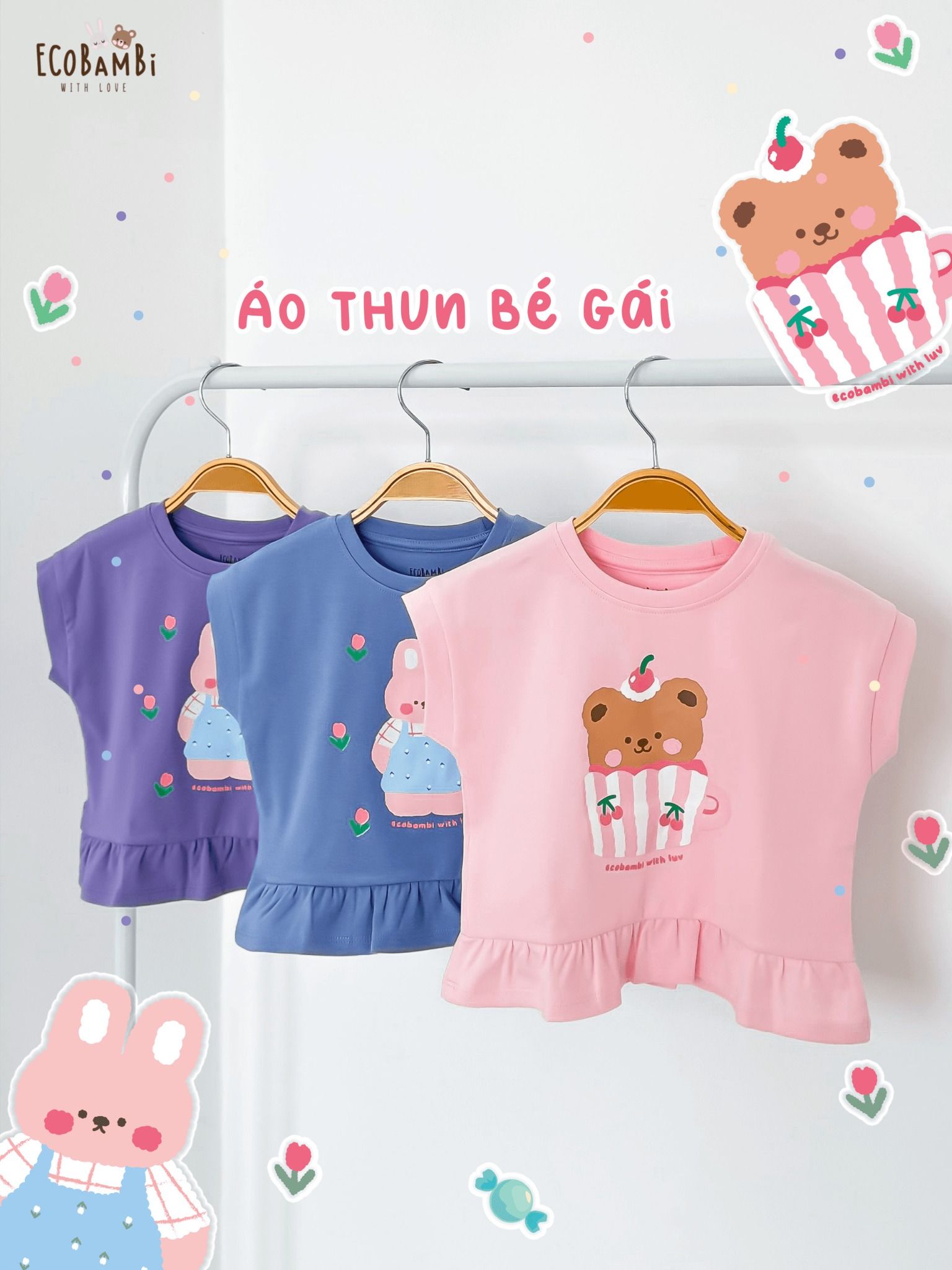Áo thun croptop lai phối bèo bé gái ECOBAMBI - 8935334001688