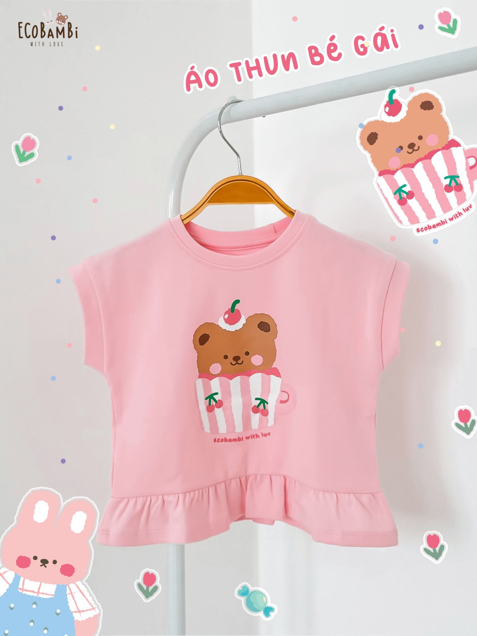Áo thun croptop lai phối bèo bé gái ECOBAMBI - 8935334001688