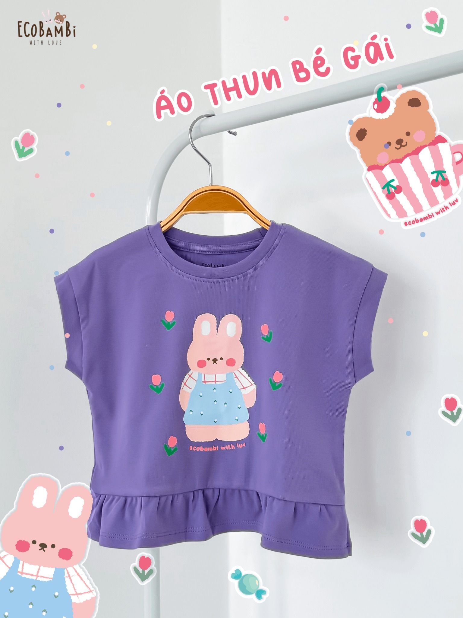 Áo thun croptop lai phối bèo bé gái ECOBAMBI - 8935334001688