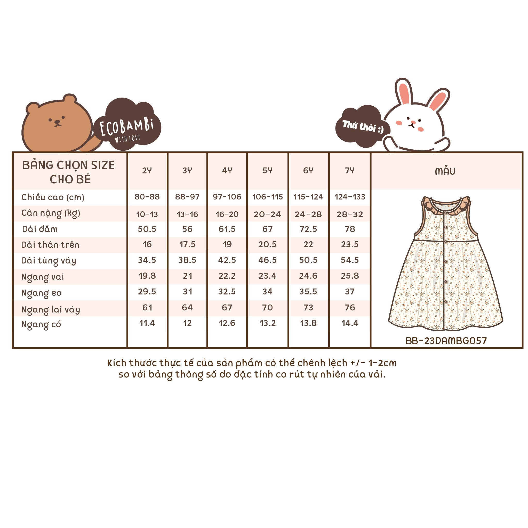 Đầm muslin sát nách phối cổ bèo bé gái ECOBAMBI - BB-23DAMBG057 - 8935334001398