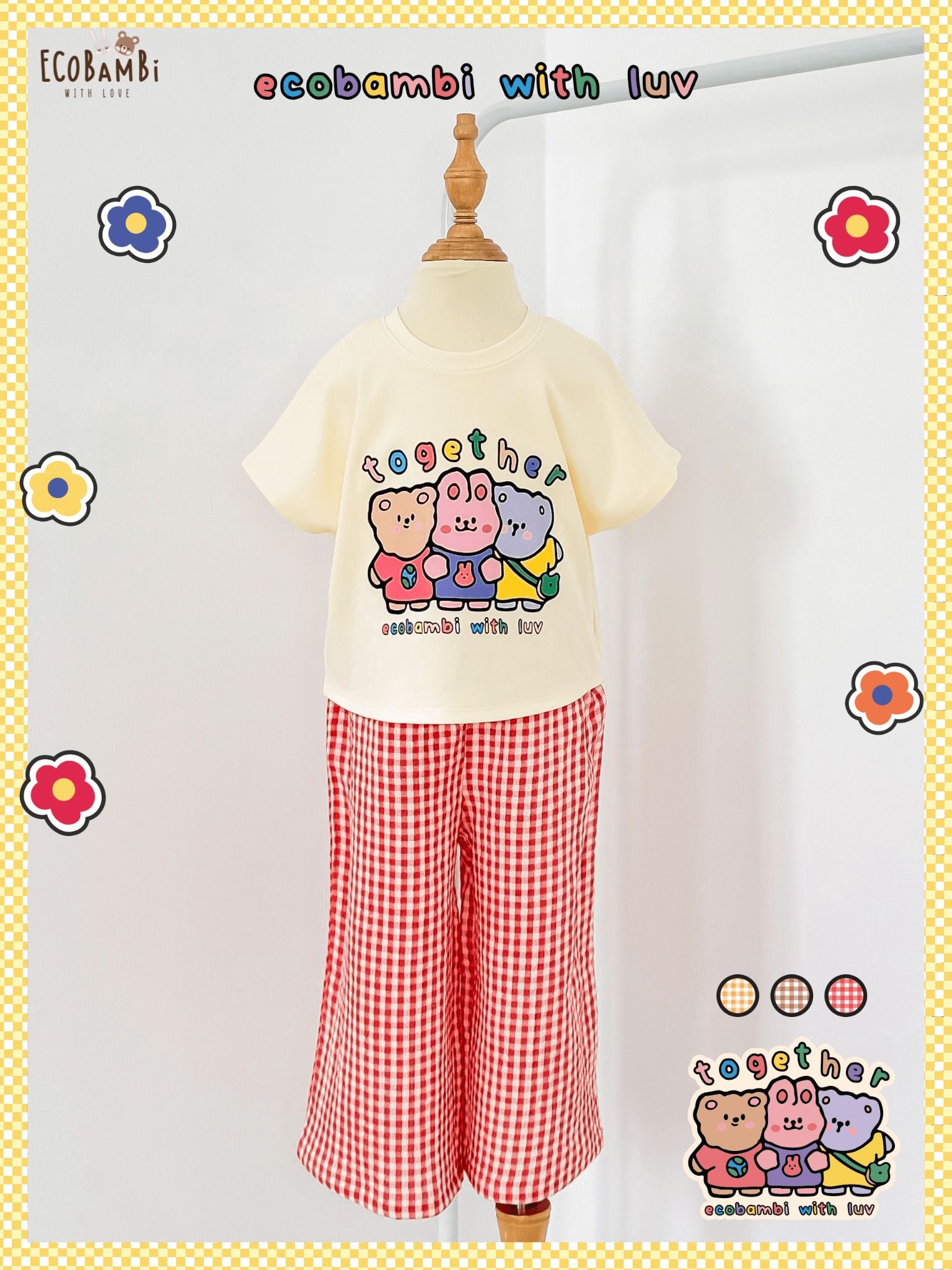 Bộ thun phối quần lửng muslin bé gái ECOBAMBI - BB-24BOBG021 - 8935334001695