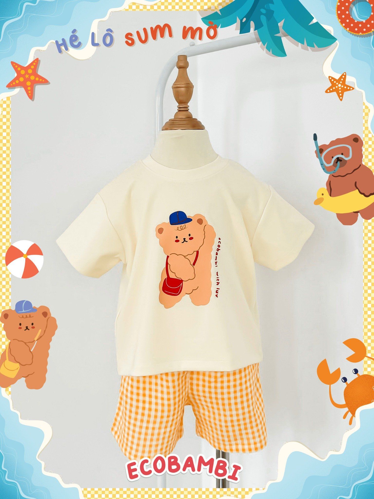 Bộ thun phối quần shorts muslin bé trai ECOBAMBI - BB-24BOBT022 - 8935334001701