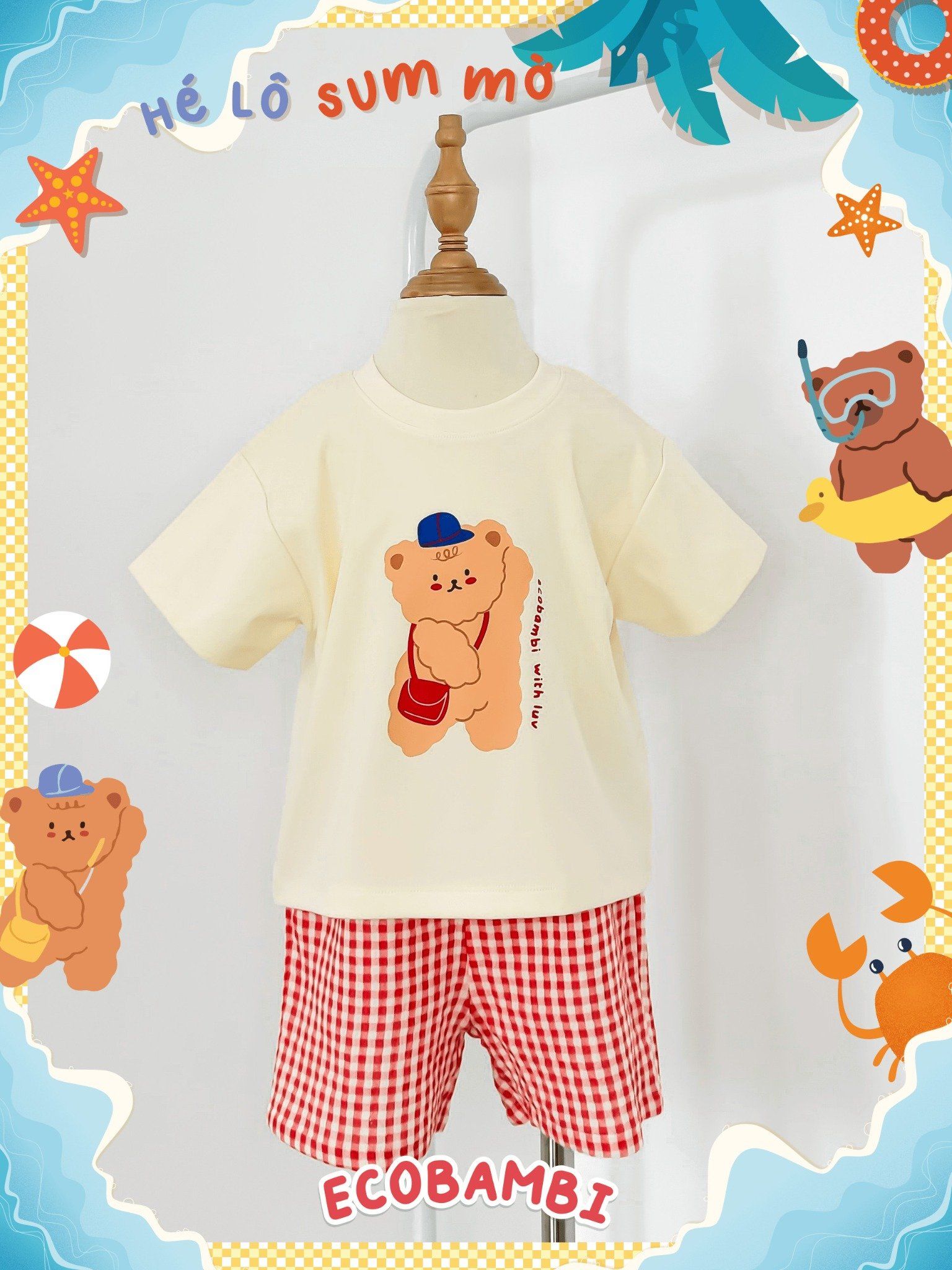 Bộ thun phối quần shorts muslin bé trai ECOBAMBI - BB-24BOBT022 - 8935334001701
