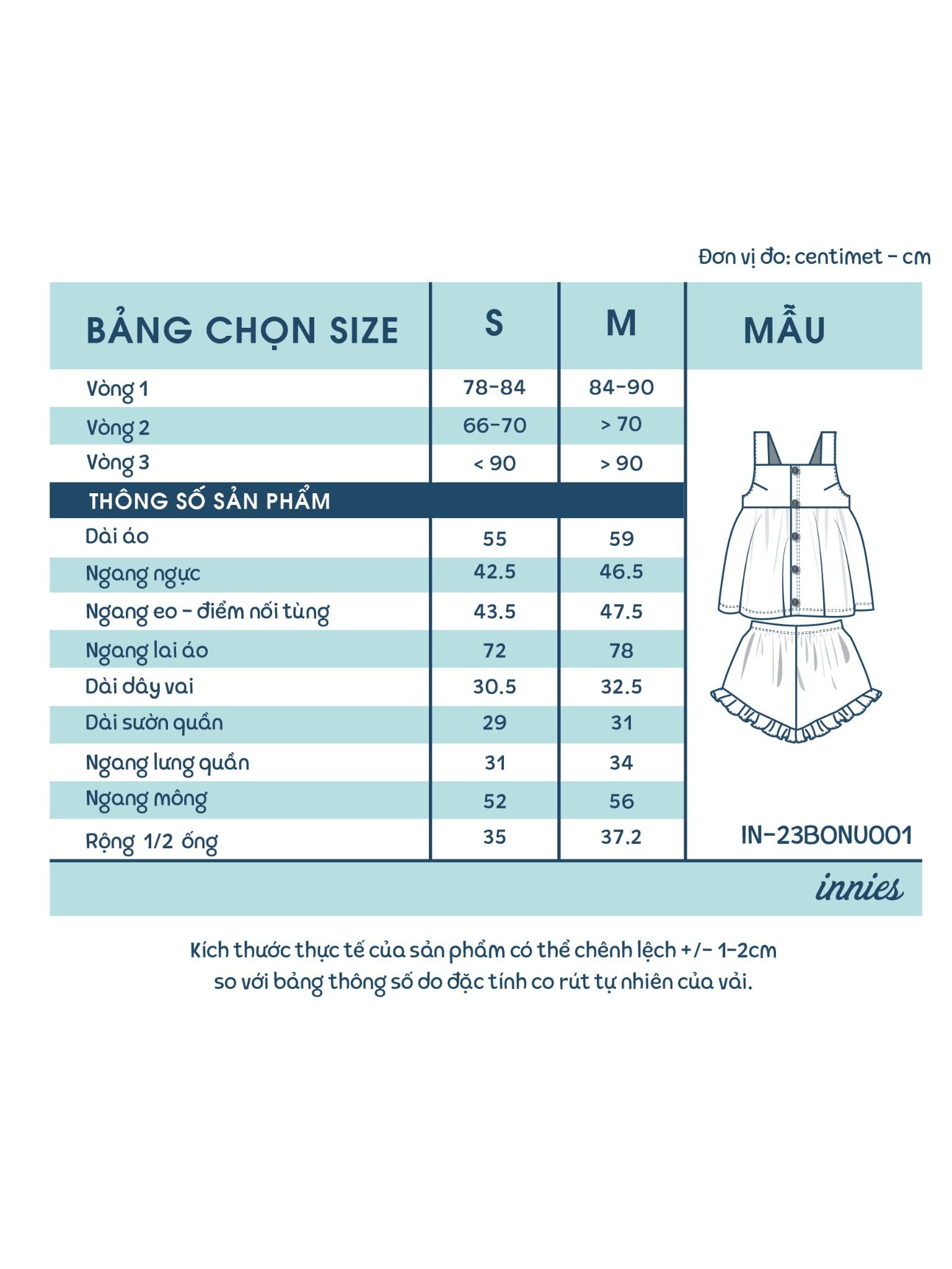 Bộ cotton muslin sát nách nút cài giữa - quần shorts bèo Nữ Innies IN-23BONU001 - 8935334000926