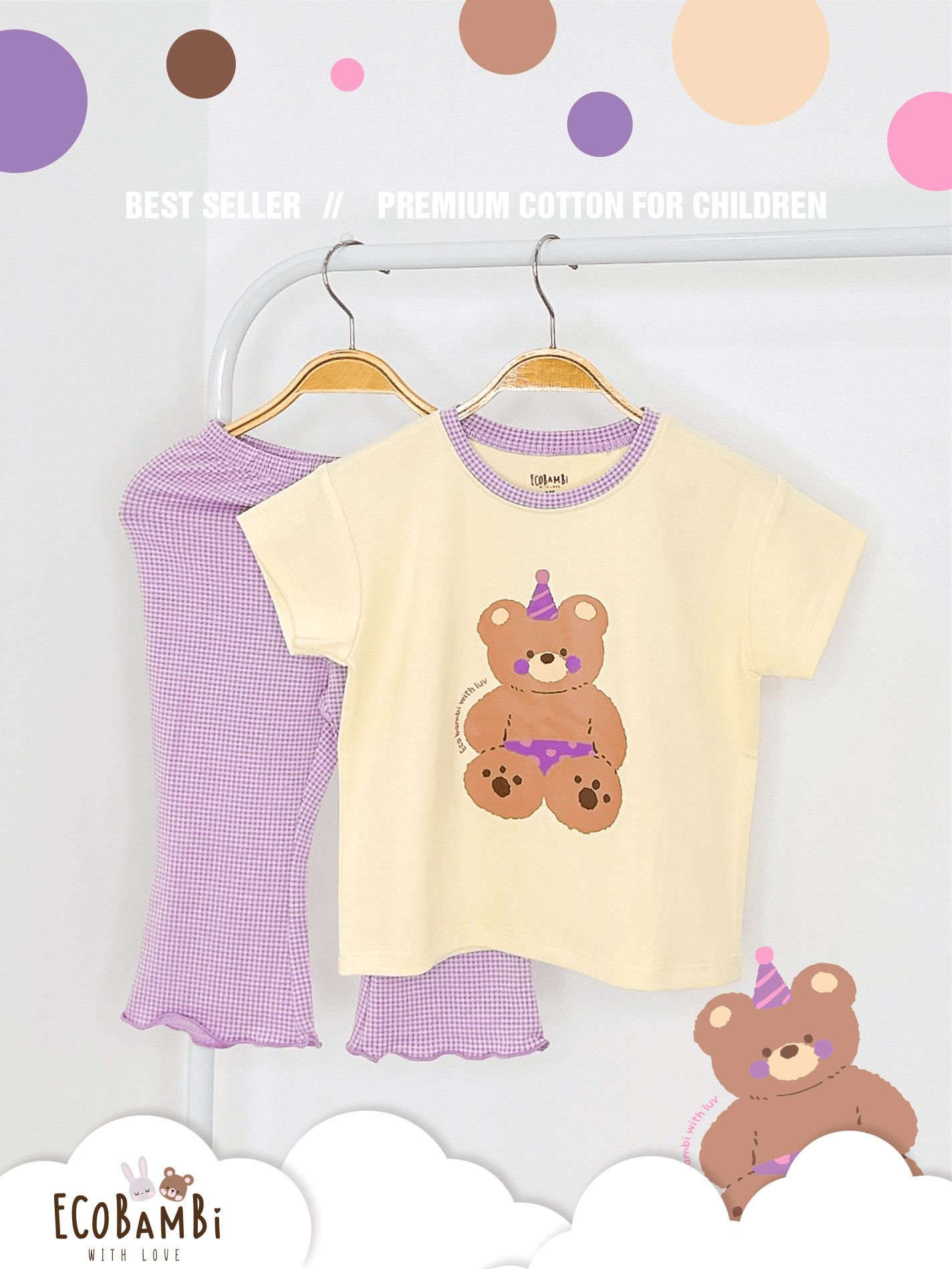 Bộ thun cotton tay ngắn, quần lỡ ống loe caro cho bé gái - BB-23BOBG004 - 8935334001213