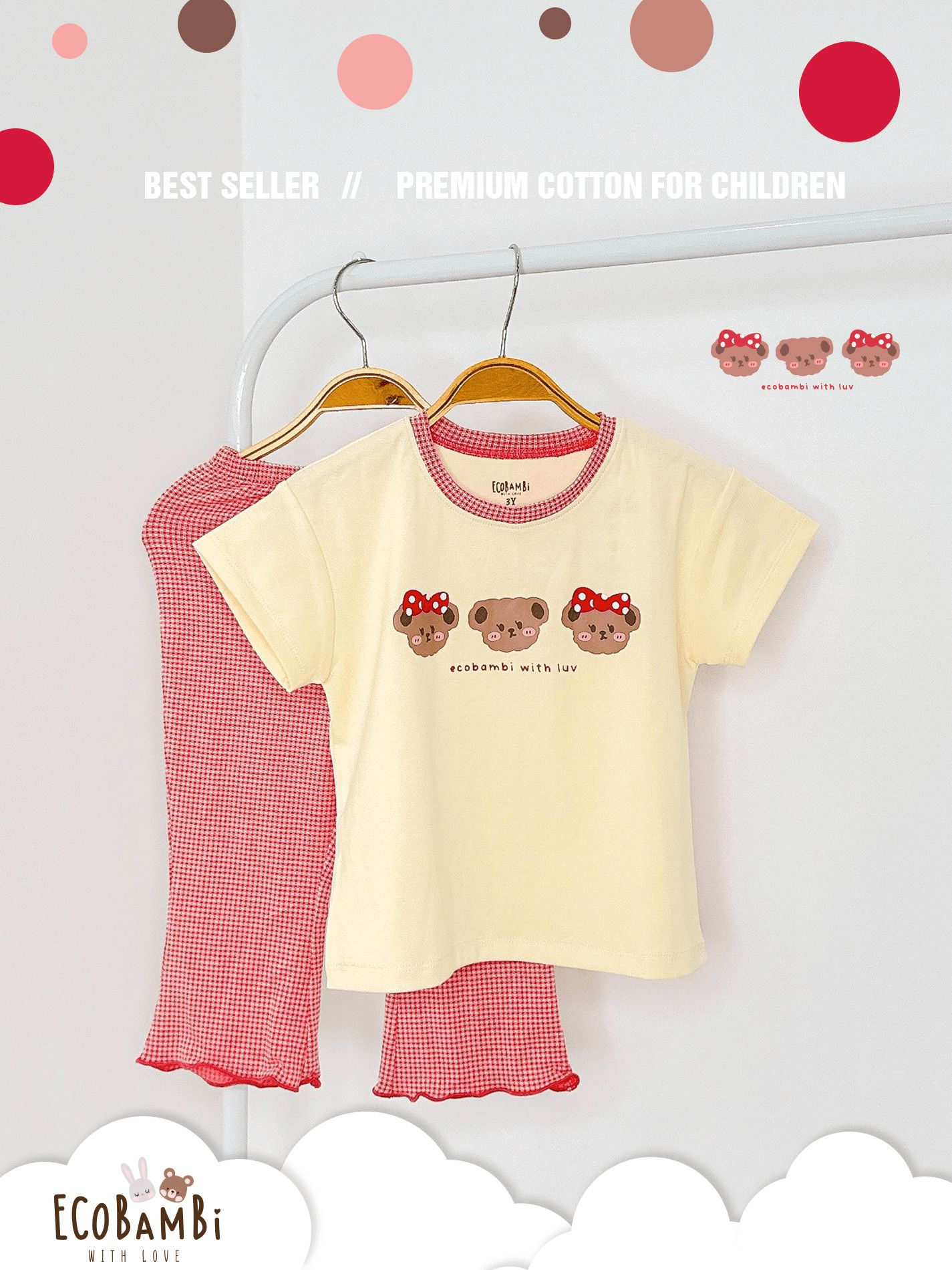 Bộ thun cotton tay ngắn, quần lỡ ống loe caro cho bé gái - BB-23BOBG004 - 8935334001213
