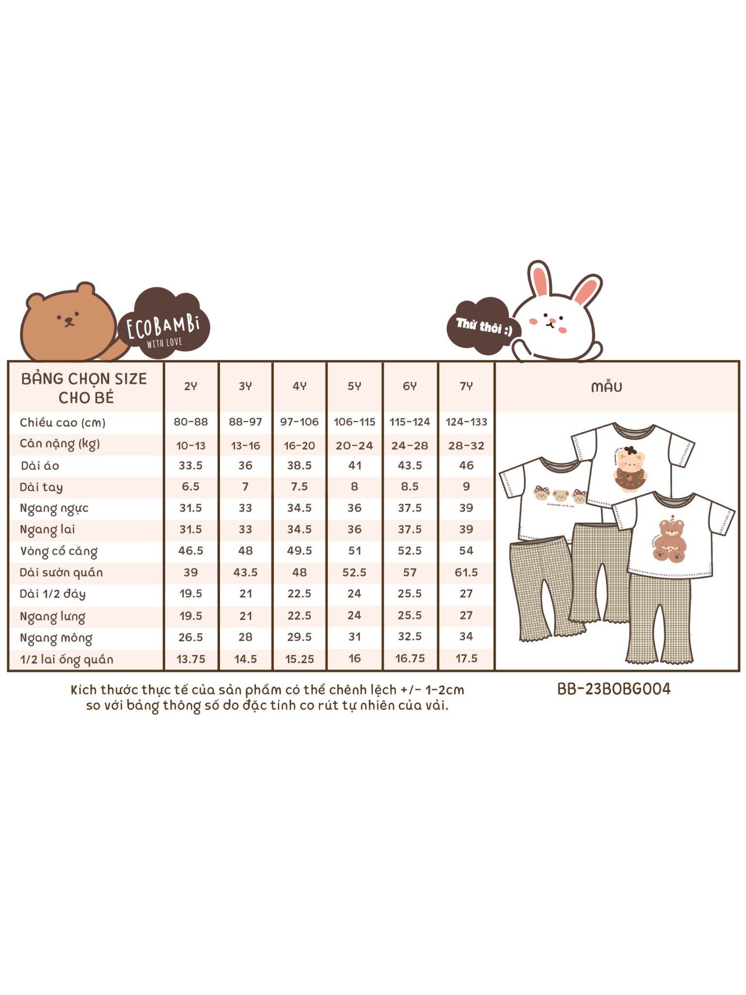 Bộ thun cotton tay ngắn, quần lỡ ống loe caro cho bé gái - BB-23BOBG004 - 8935334001213