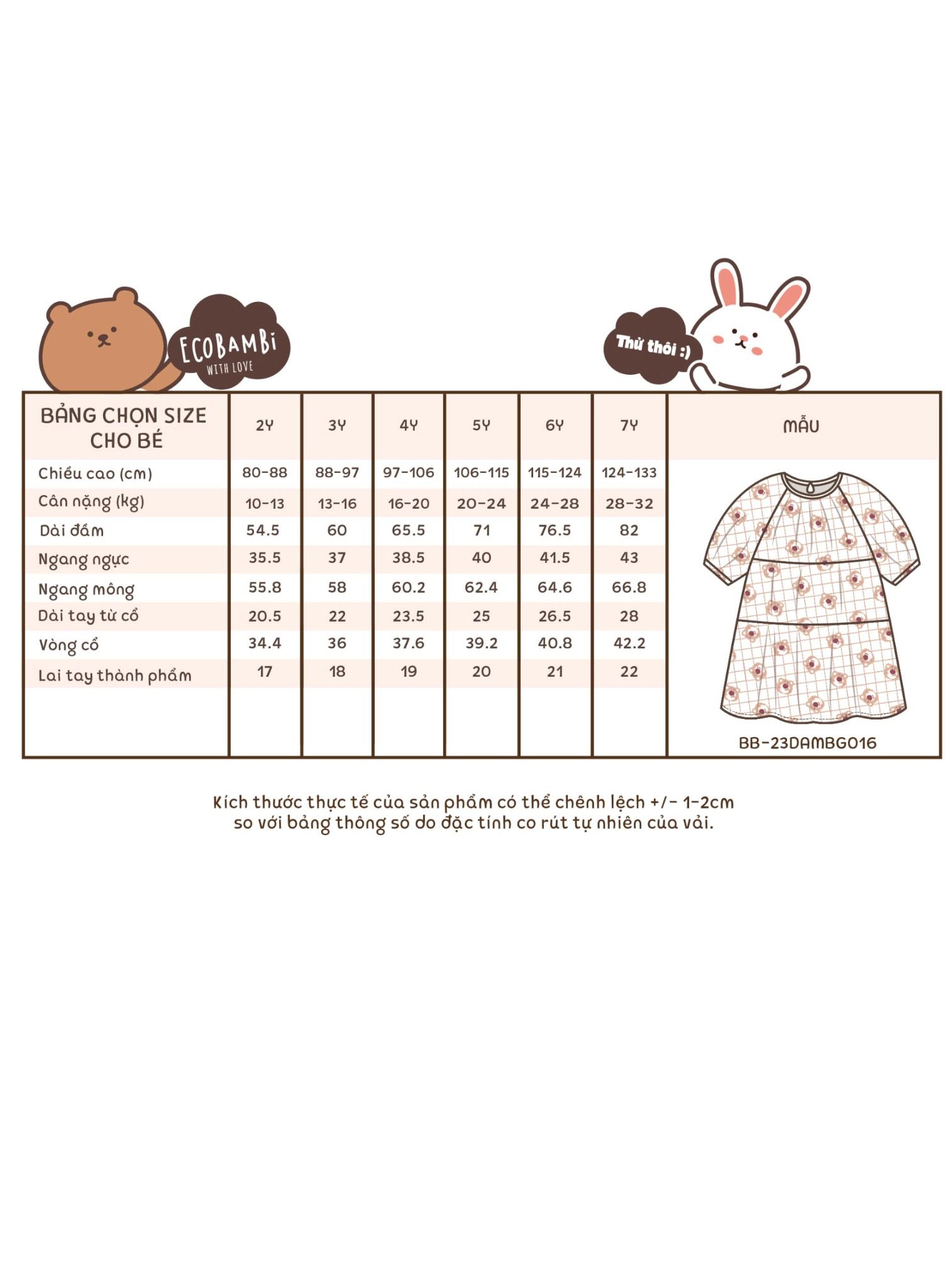 Đầm cotton muslin phối 3 tầng dáng xoè tay phồng đáng yêu cho bé gái BB-23DAMBG016 - ECOBAMBI - 8935334001046 - Restock