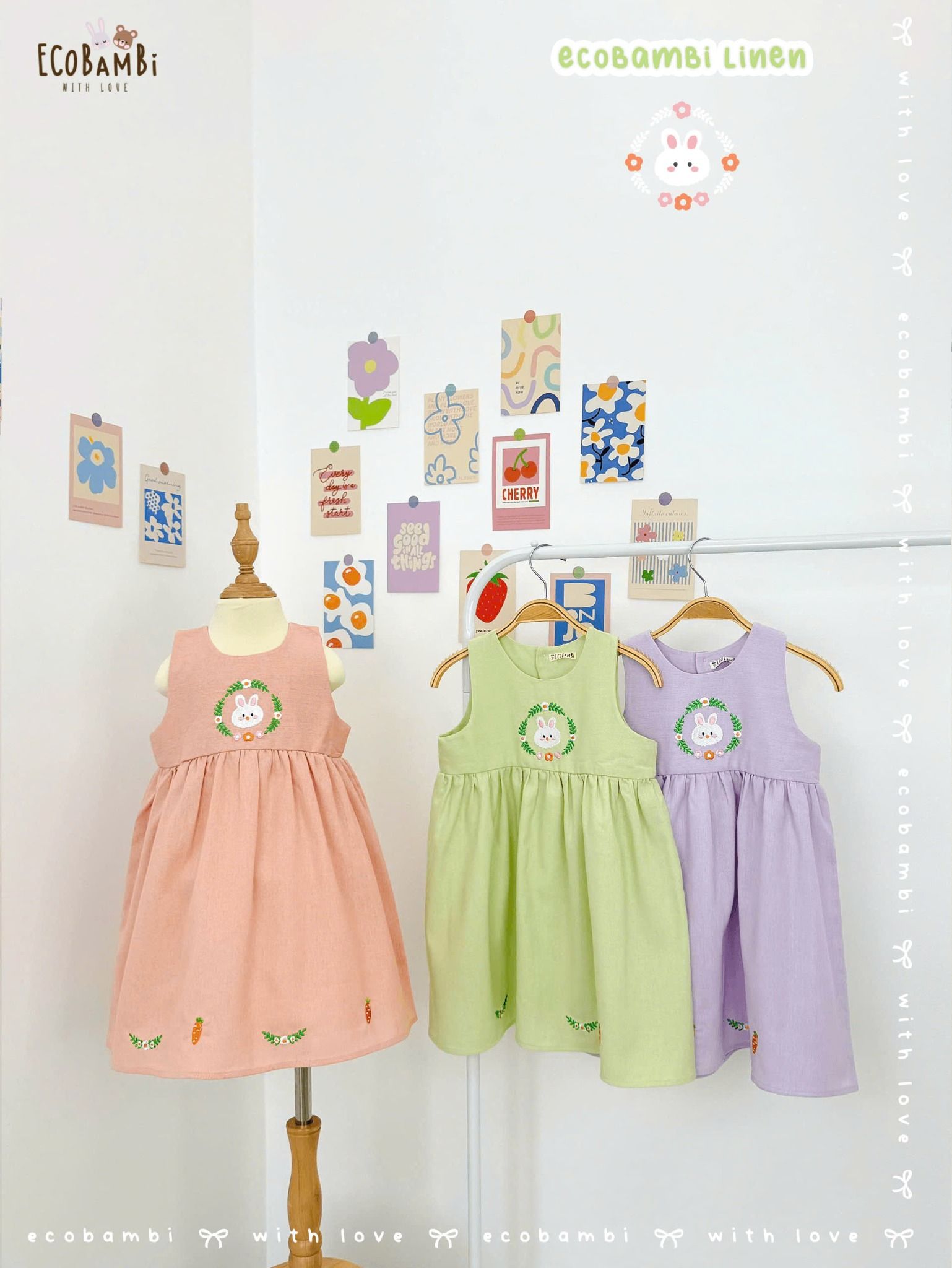 Đầm linen sát nách, khoét lưng thêu thỏ hoa bé gái - BB-24DAMBG025 - 8935334001657