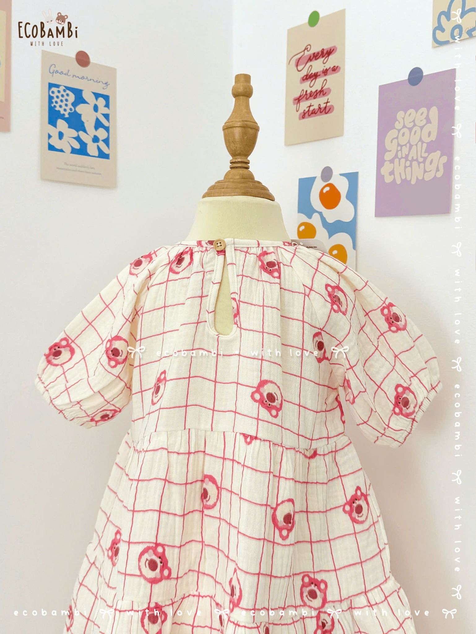 Đầm cotton muslin phối 3 tầng dáng xoè tay phồng đáng yêu cho bé gái BB-23DAMBG016 - ECOBAMBI - 8935334001046 - Restock