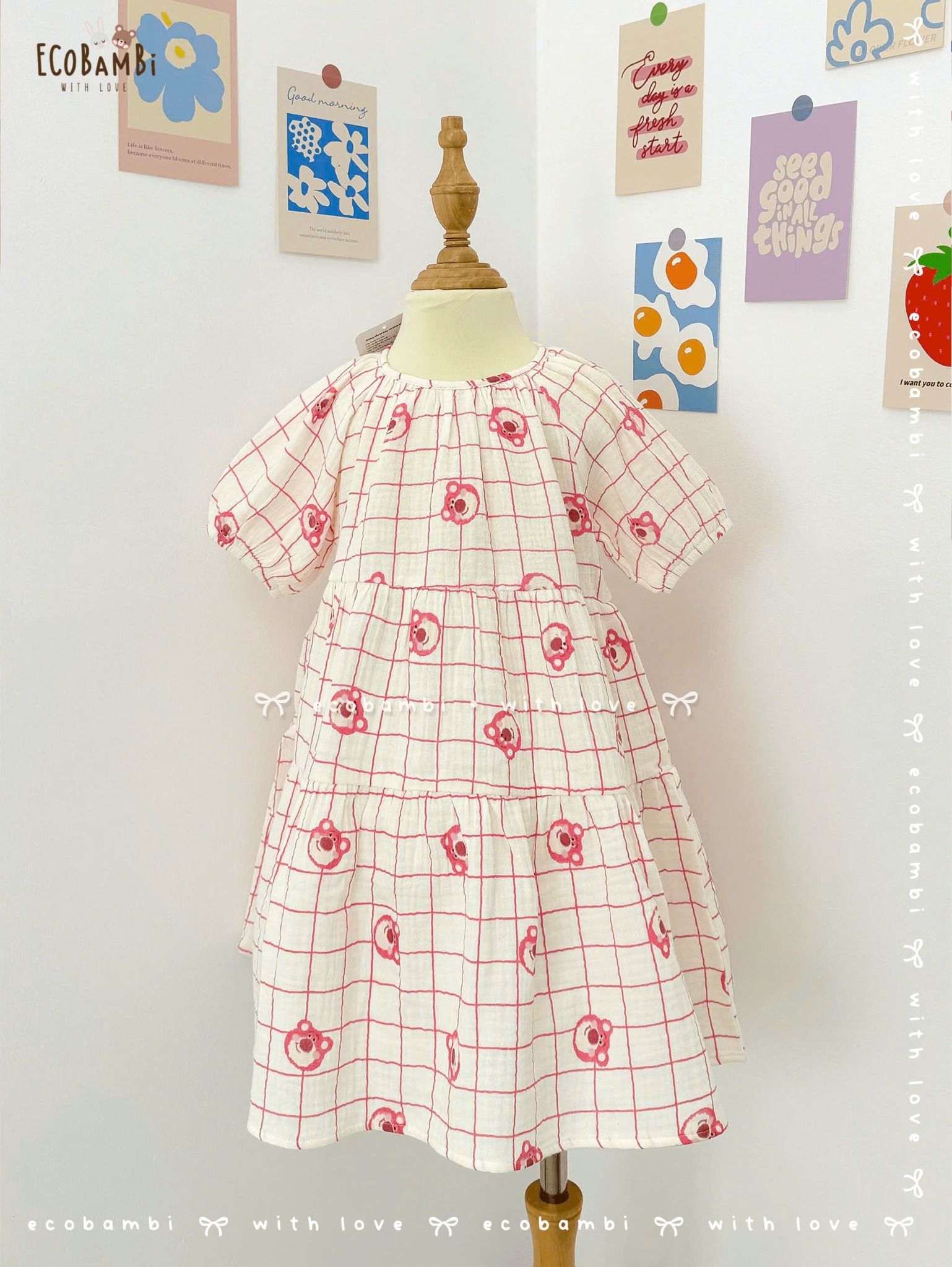 Đầm cotton muslin phối 3 tầng dáng xoè tay phồng đáng yêu cho bé gái BB-23DAMBG016 - ECOBAMBI - 8935334001046 - Restock