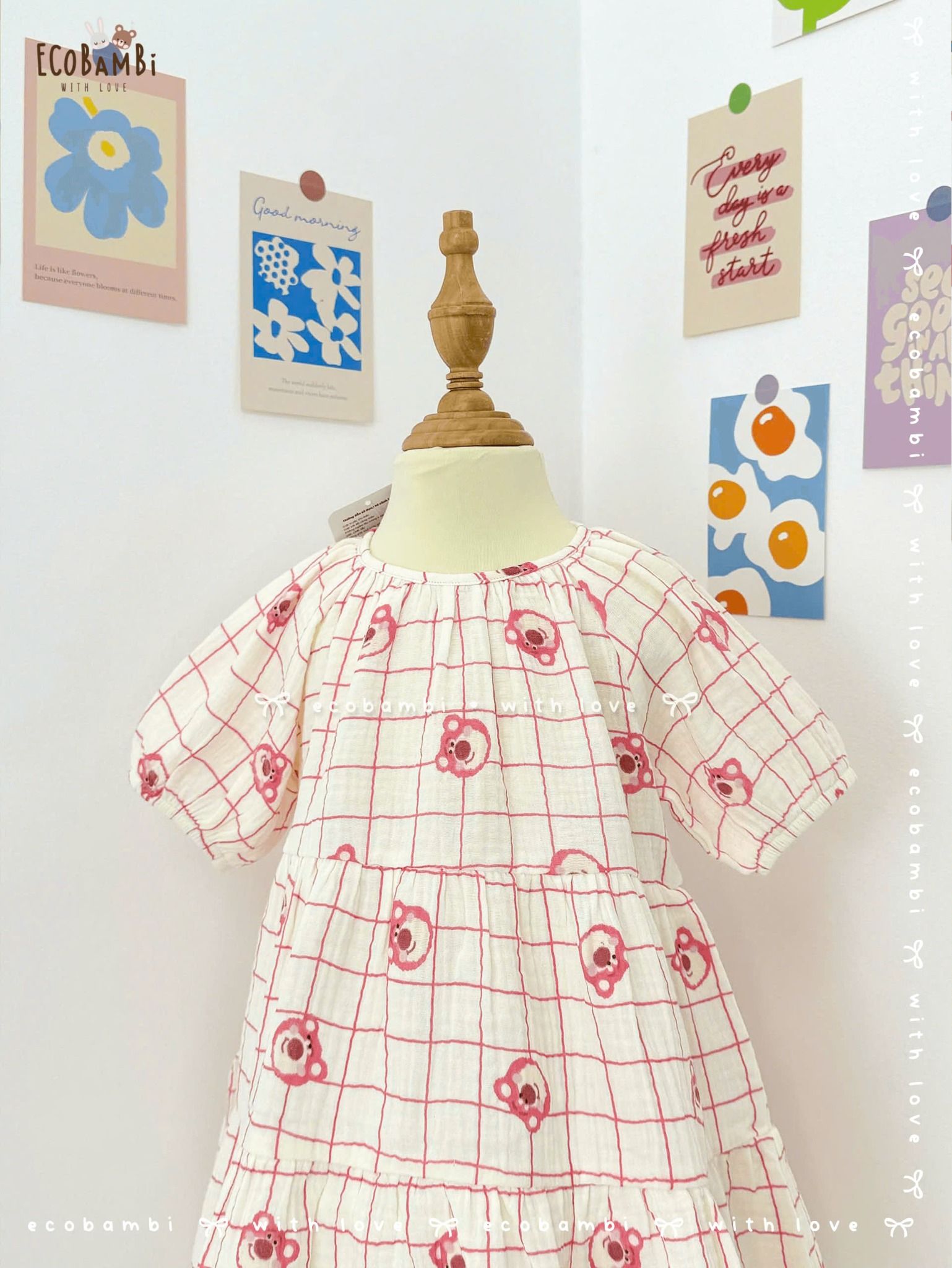 Đầm cotton muslin phối 3 tầng dáng xoè tay phồng đáng yêu cho bé gái BB-23DAMBG016 - ECOBAMBI - 8935334001046 - Restock