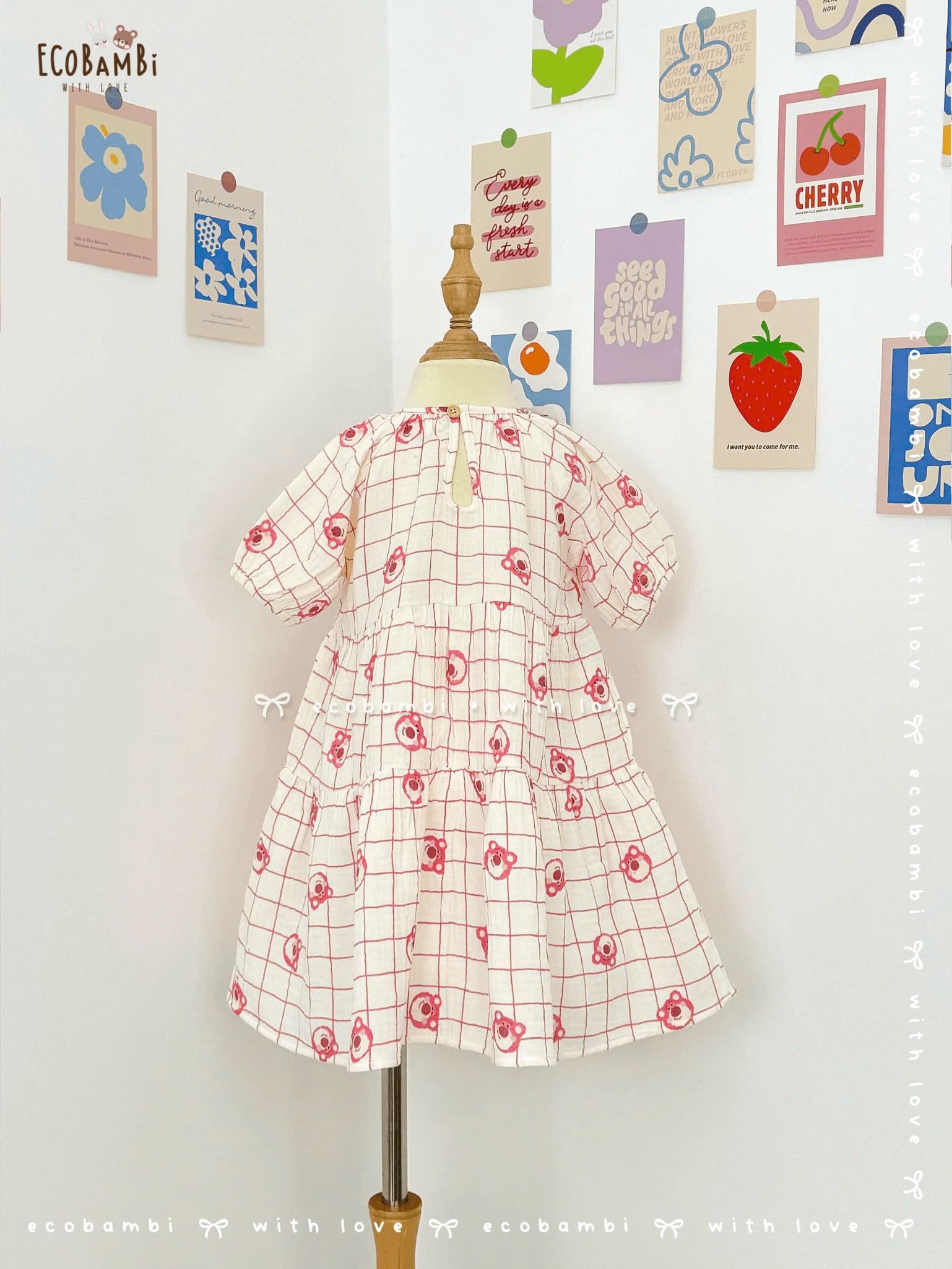 Đầm cotton muslin phối 3 tầng dáng xoè tay phồng đáng yêu cho bé gái BB-23DAMBG016 - ECOBAMBI - 8935334001046 - Restock