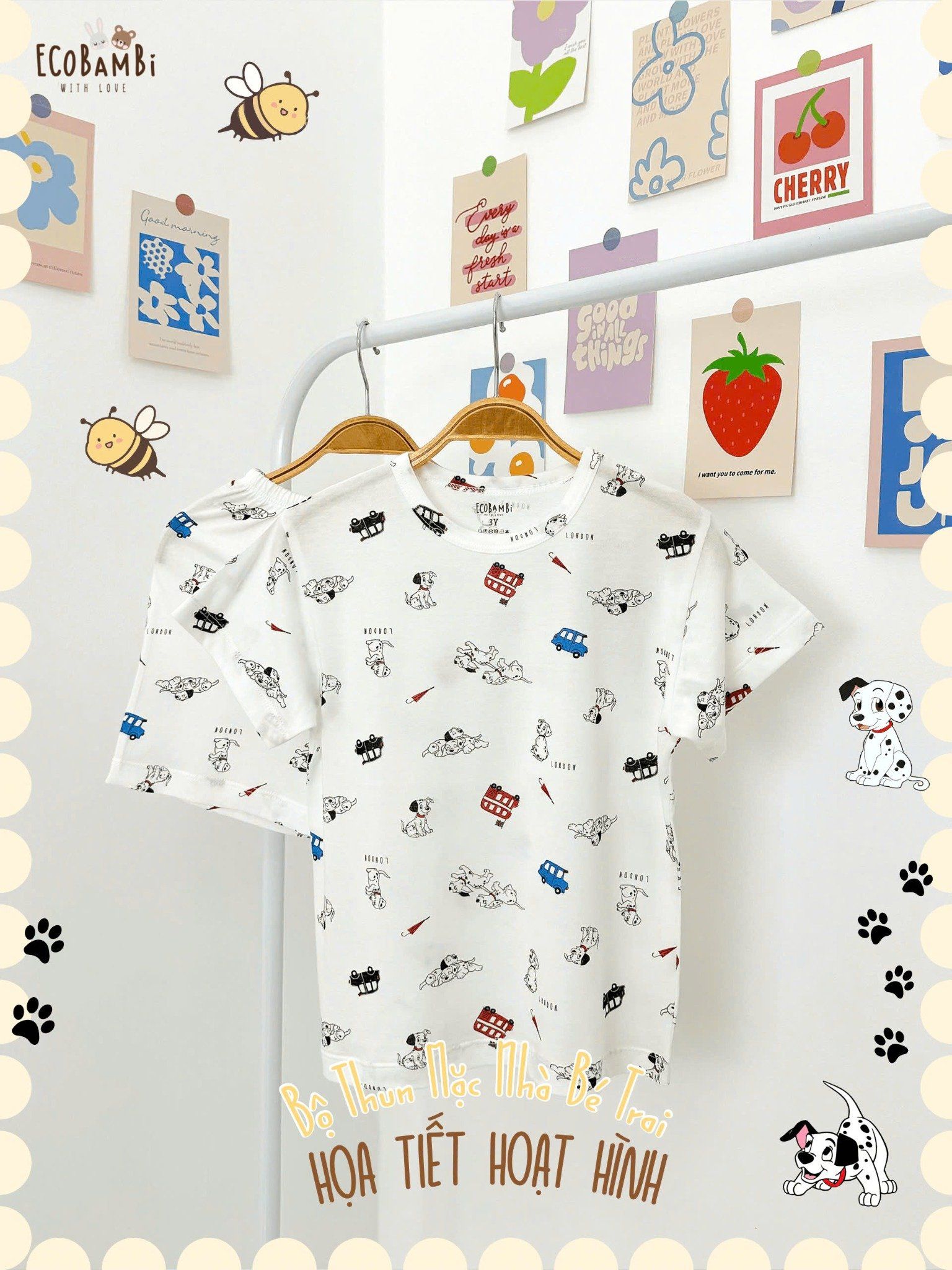 Bộ thun tay ngắn - quần lỡ in họa tiết bé trai ECOBAMBI - BB-24BOBT004 - Restock