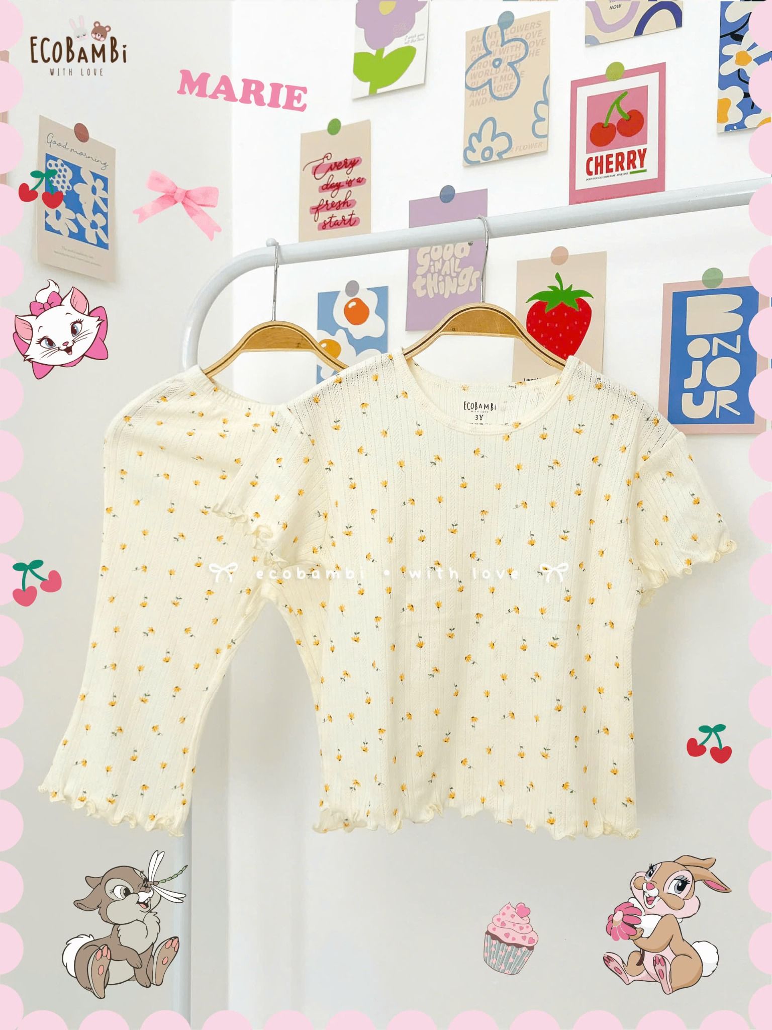 Bộ thun quần ống loe - tay ngắn form thoải mái họa tiết dễ thương bé gái ECOBAMBI - BB-24BOBG038 - 8935334001824