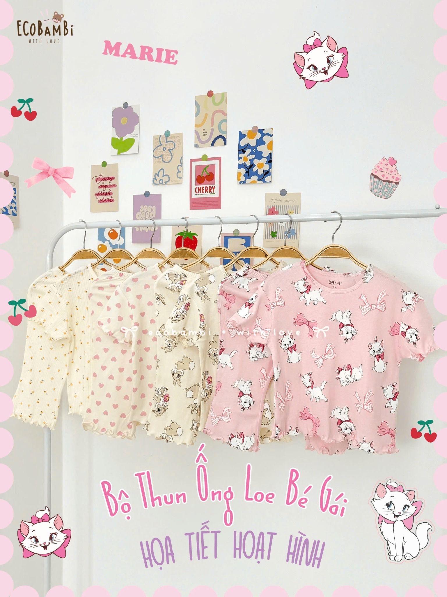 Bộ thun quần ống loe - tay ngắn form thoải mái họa tiết dễ thương bé gái ECOBAMBI - BB-24BOBG038 - 8935334001824