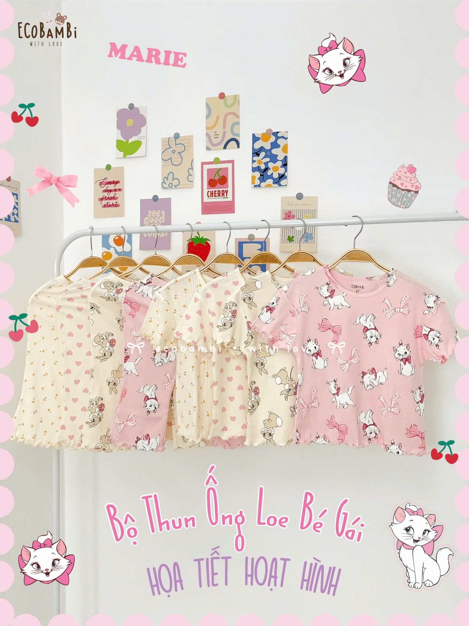 Bộ thun quần ống loe - tay ngắn form thoải mái họa tiết dễ thương bé gái ECOBAMBI - BB-24BOBG038 - 8935334001824