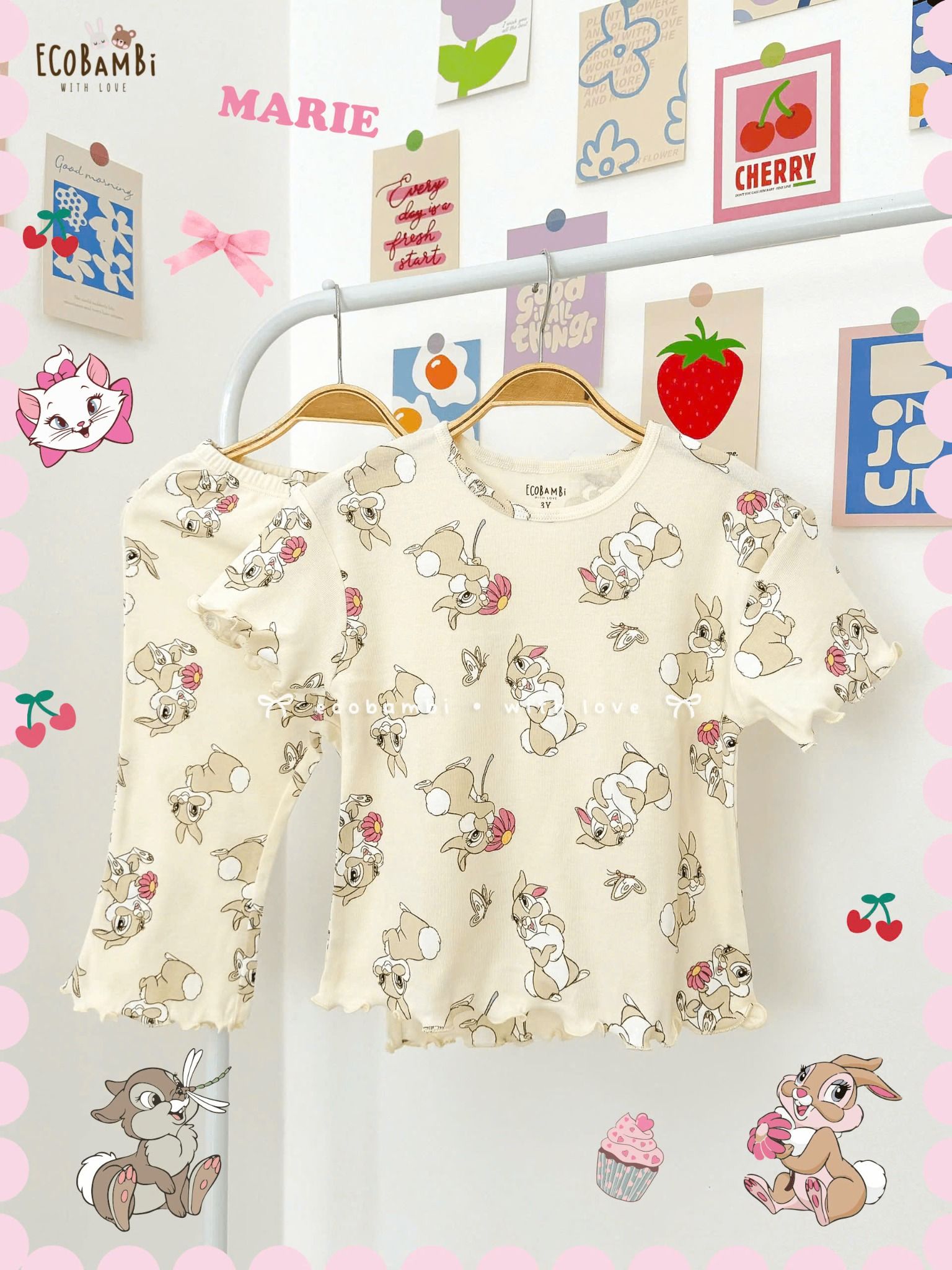 Bộ thun quần ống loe - tay ngắn form thoải mái họa tiết dễ thương bé gái ECOBAMBI - BB-24BOBG038 - 8935334001824