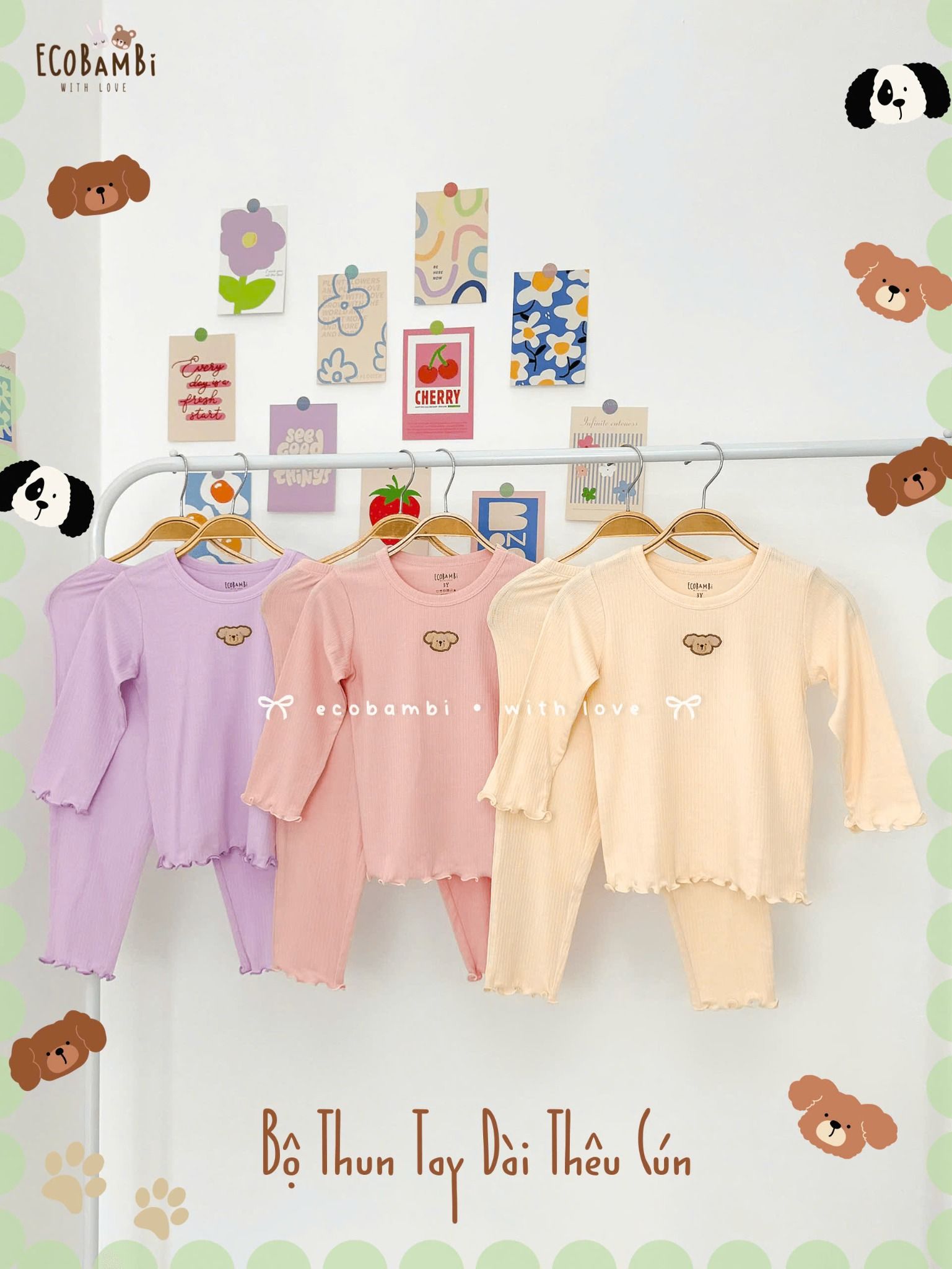 Bộ thun sợi tre điều hòa tay dài quần dài bé gái ECOBAMBI - BB-24BOBG027 - 8935334001749