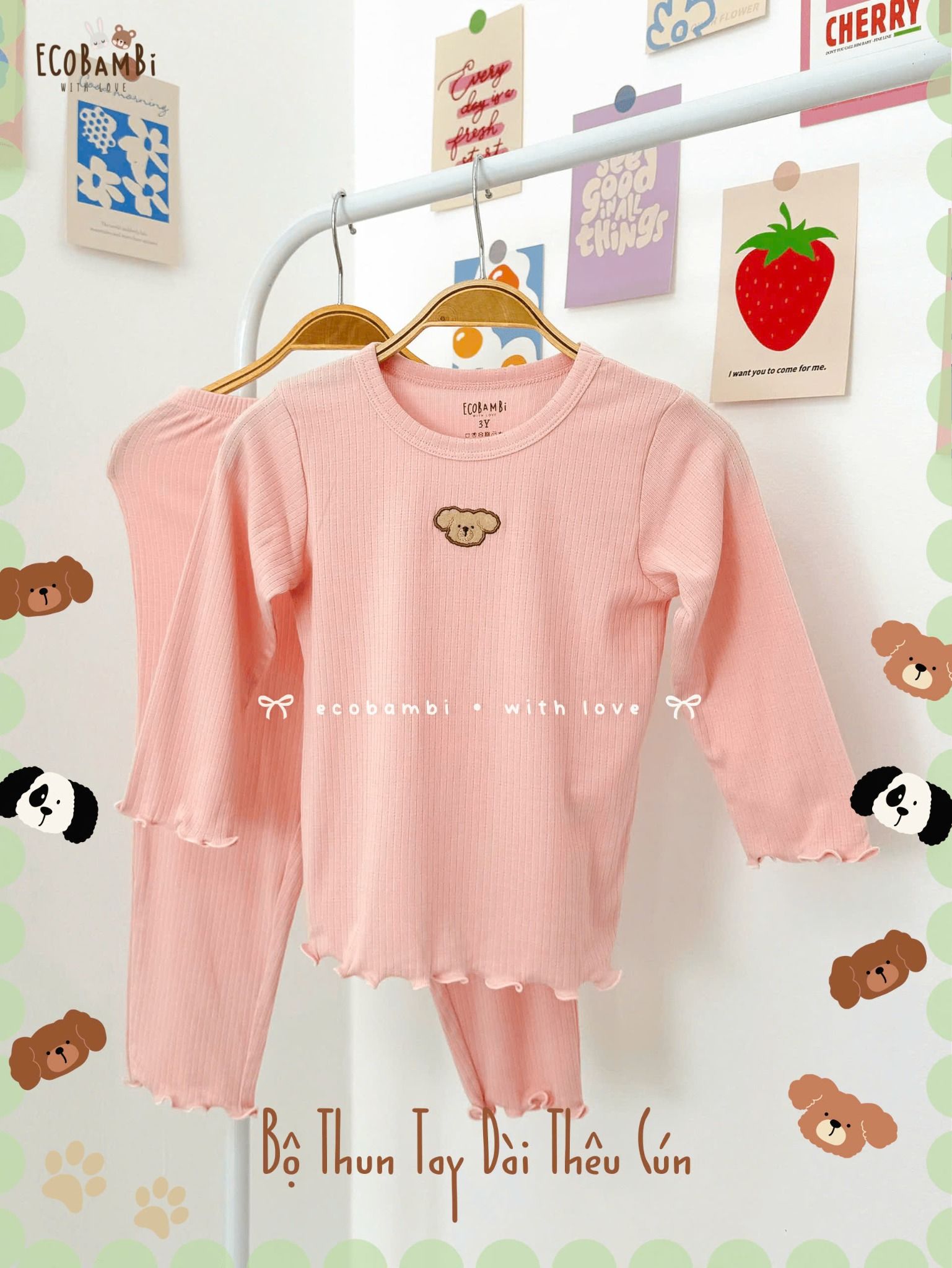 Bộ thun sợi tre điều hòa tay dài quần dài bé gái ECOBAMBI - BB-24BOBG027 - 8935334001749