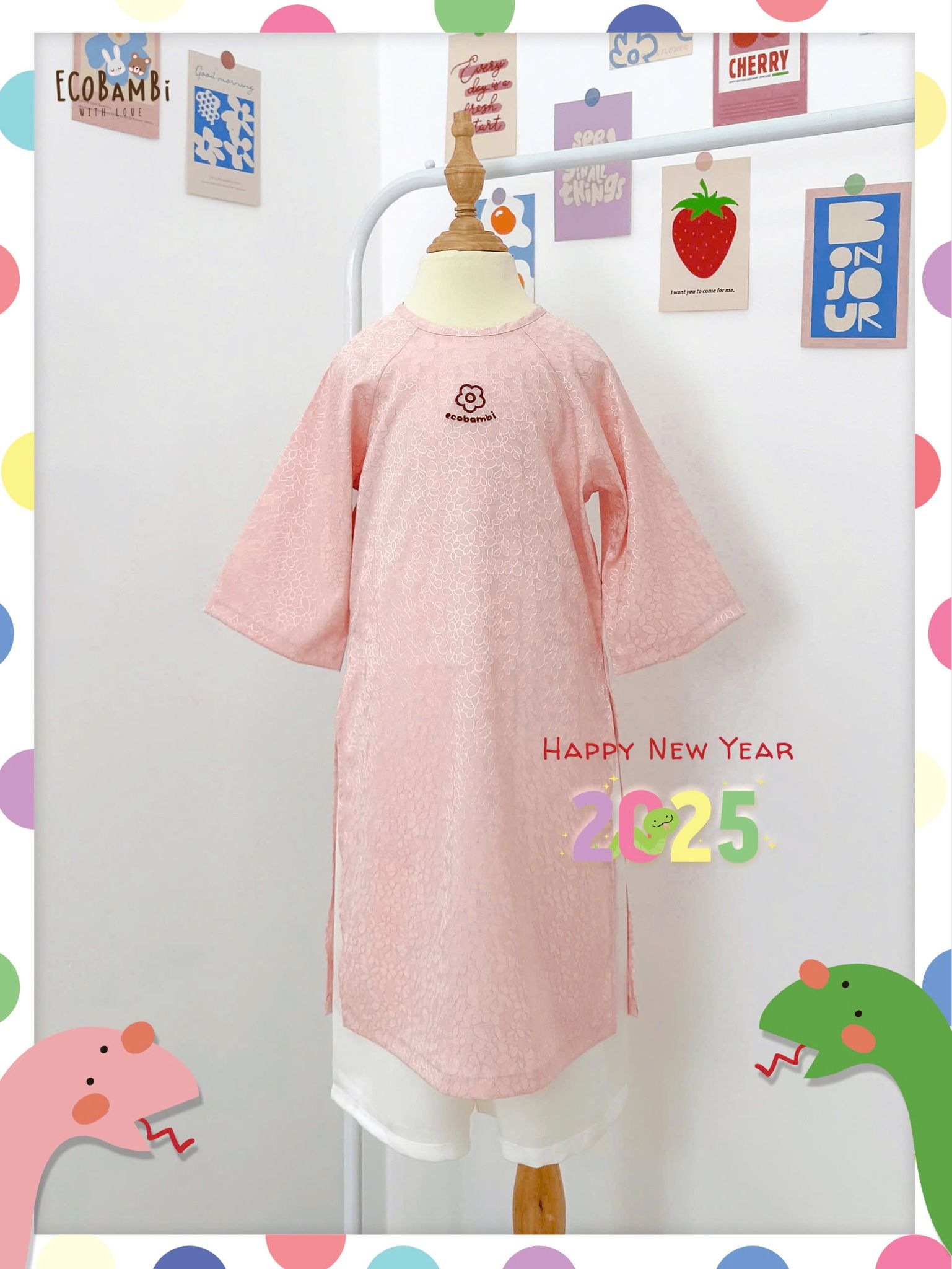 Set Áo Dài lụa vân thêu hoa bé gái ECOBAMBI - BB-24BOAODAIBG043 - 8935334001886
