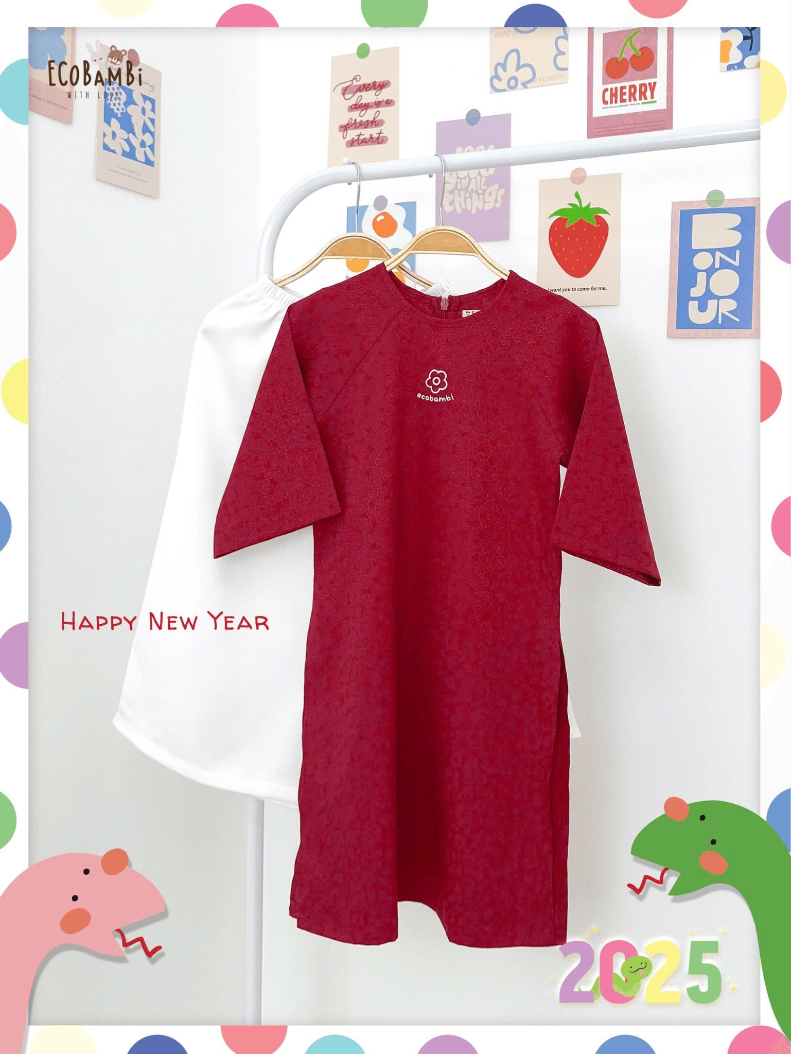 Set Áo Dài lụa vân thêu hoa bé gái ECOBAMBI - BB-24BOAODAIBG043 - 8935334001886