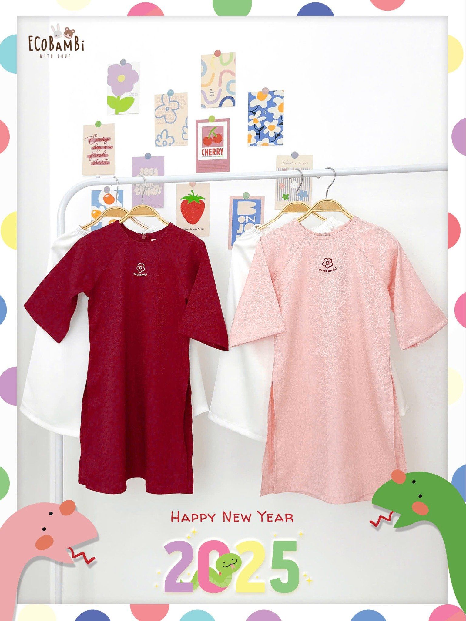 Set Áo Dài lụa vân thêu hoa bé gái ECOBAMBI - BB-24BOAODAIBG043 - 8935334001886