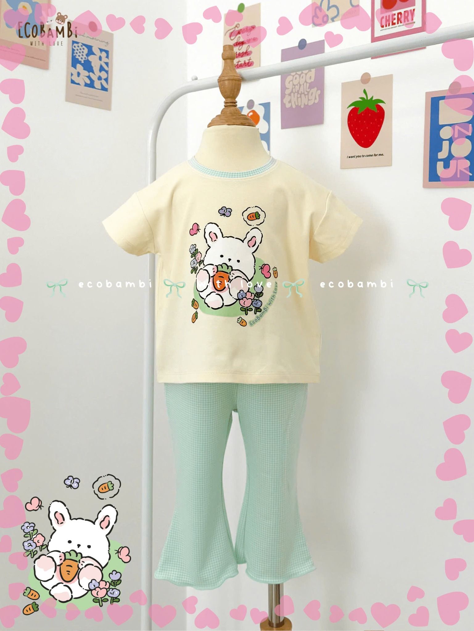 Bộ thun cotton tay ngắn, quần lỡ ống loe caro cho bé gái - BB-23BOBG004 - 8935334001213