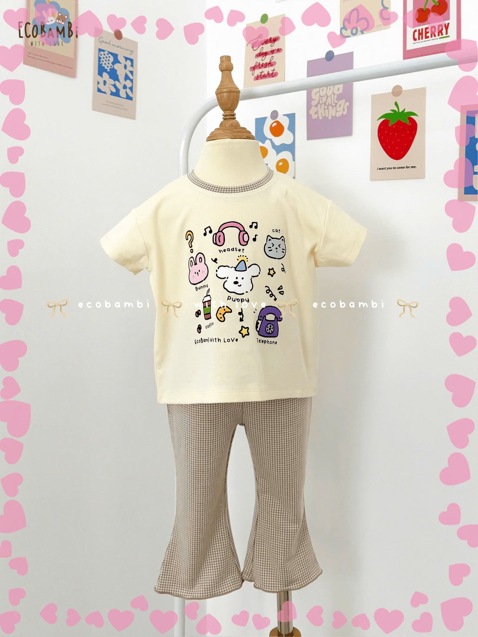 Bộ thun cotton tay ngắn, quần lỡ ống loe caro cho bé gái - BB-23BOBG004 - 8935334001213