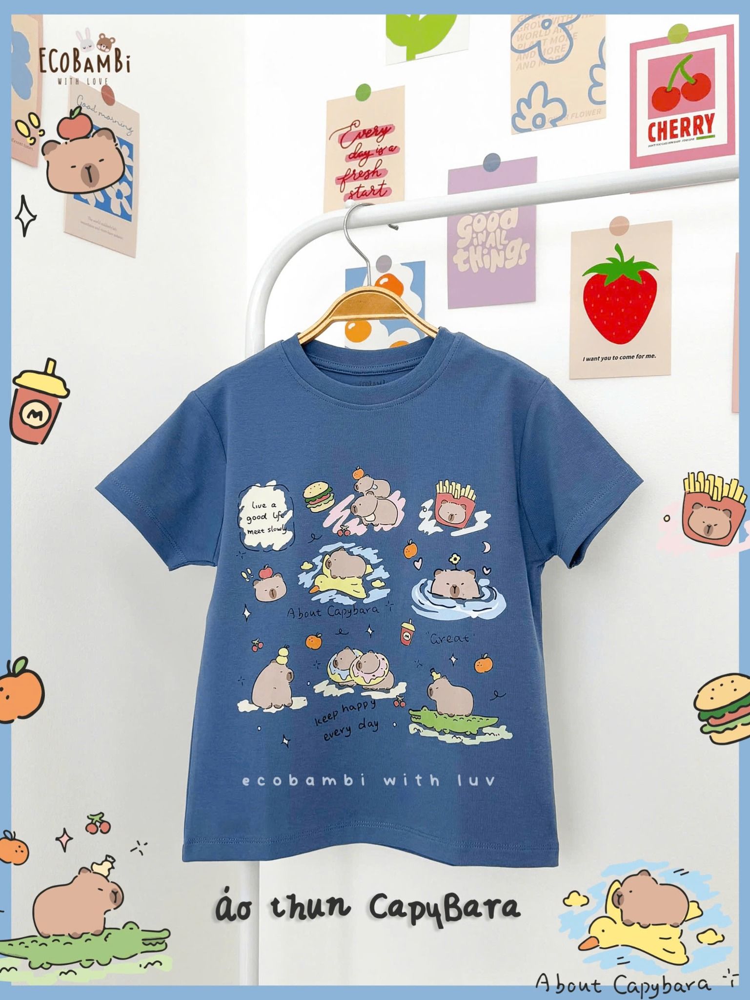 Áo thun cotton in Capybara cho bé ECOBAMBI